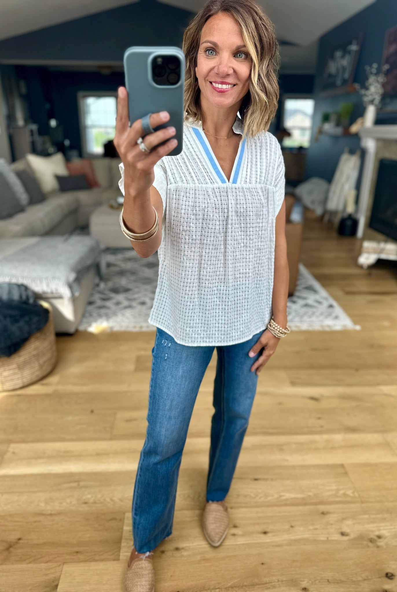 Join In V-Neck Eyelet Top-THML-Anna Kaytes Boutique, Women's Fashion Boutique in Grinnell, Iowa