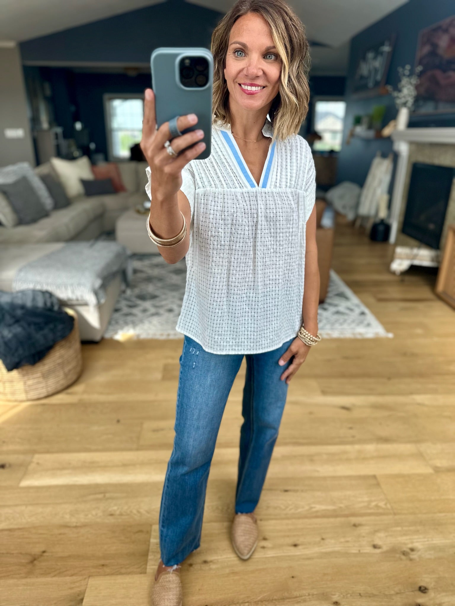 Join In V-Neck Eyelet Top-THML-Anna Kaytes Boutique, Women's Fashion Boutique in Grinnell, Iowa