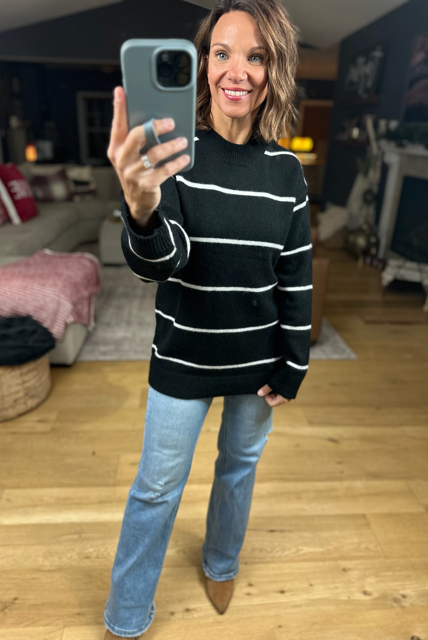 Up To You Striped Crew Sweater-Sweaters-Zenana-Anna Kaytes Boutique, Women's Fashion Boutique in Grinnell, Iowa