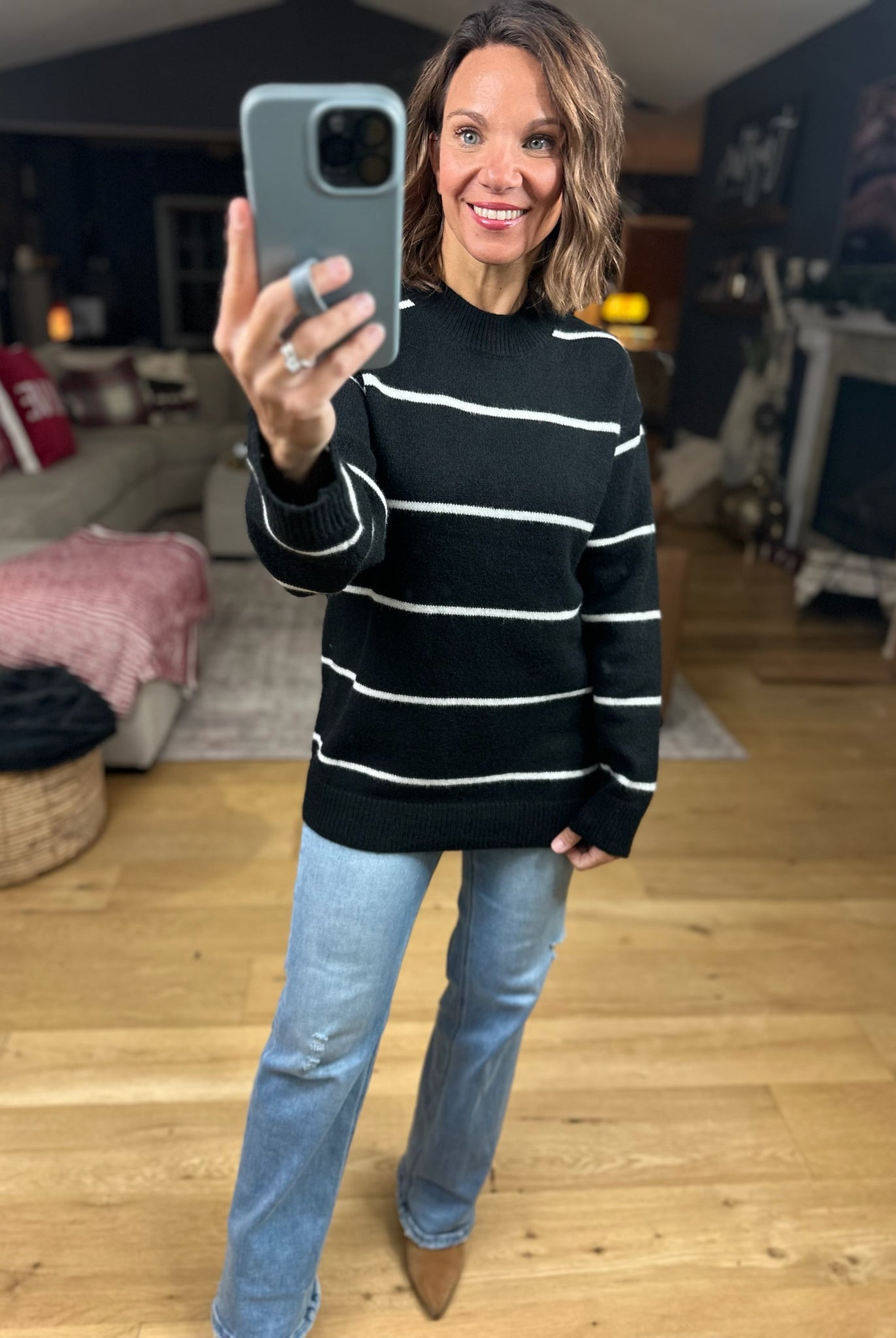 Up To You Striped Crew Sweater-Sweaters-Zenana-Anna Kaytes Boutique, Women's Fashion Boutique in Grinnell, Iowa