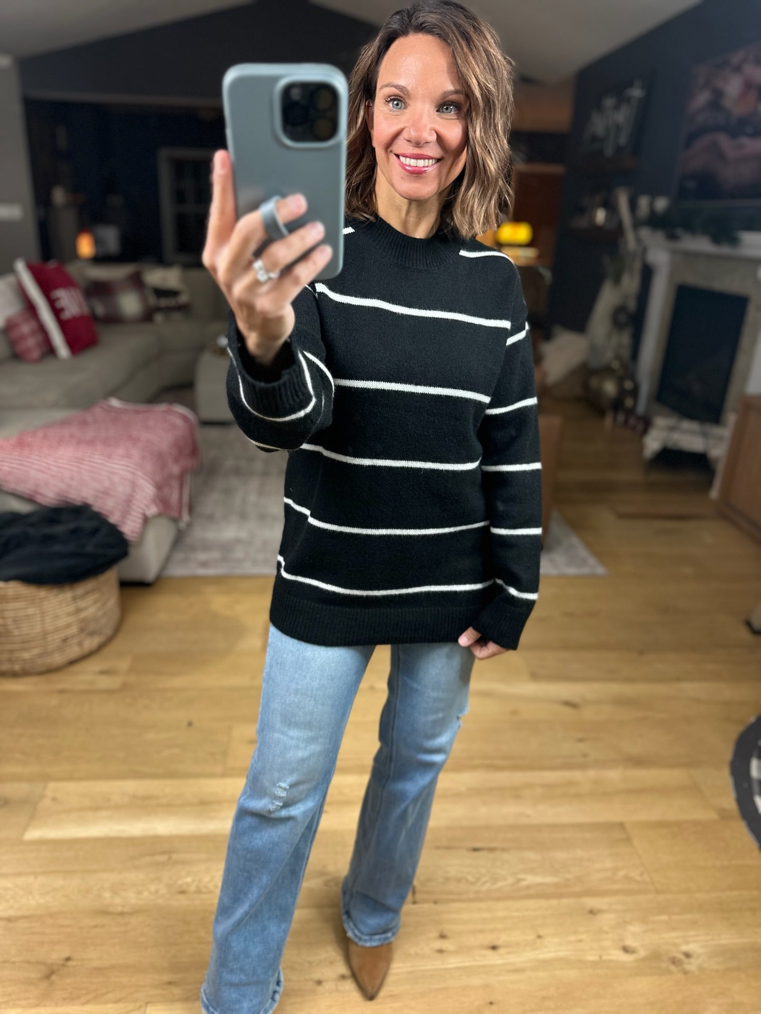 Up To You Striped Crew Sweater-Sweaters-Zenana-Anna Kaytes Boutique, Women's Fashion Boutique in Grinnell, Iowa