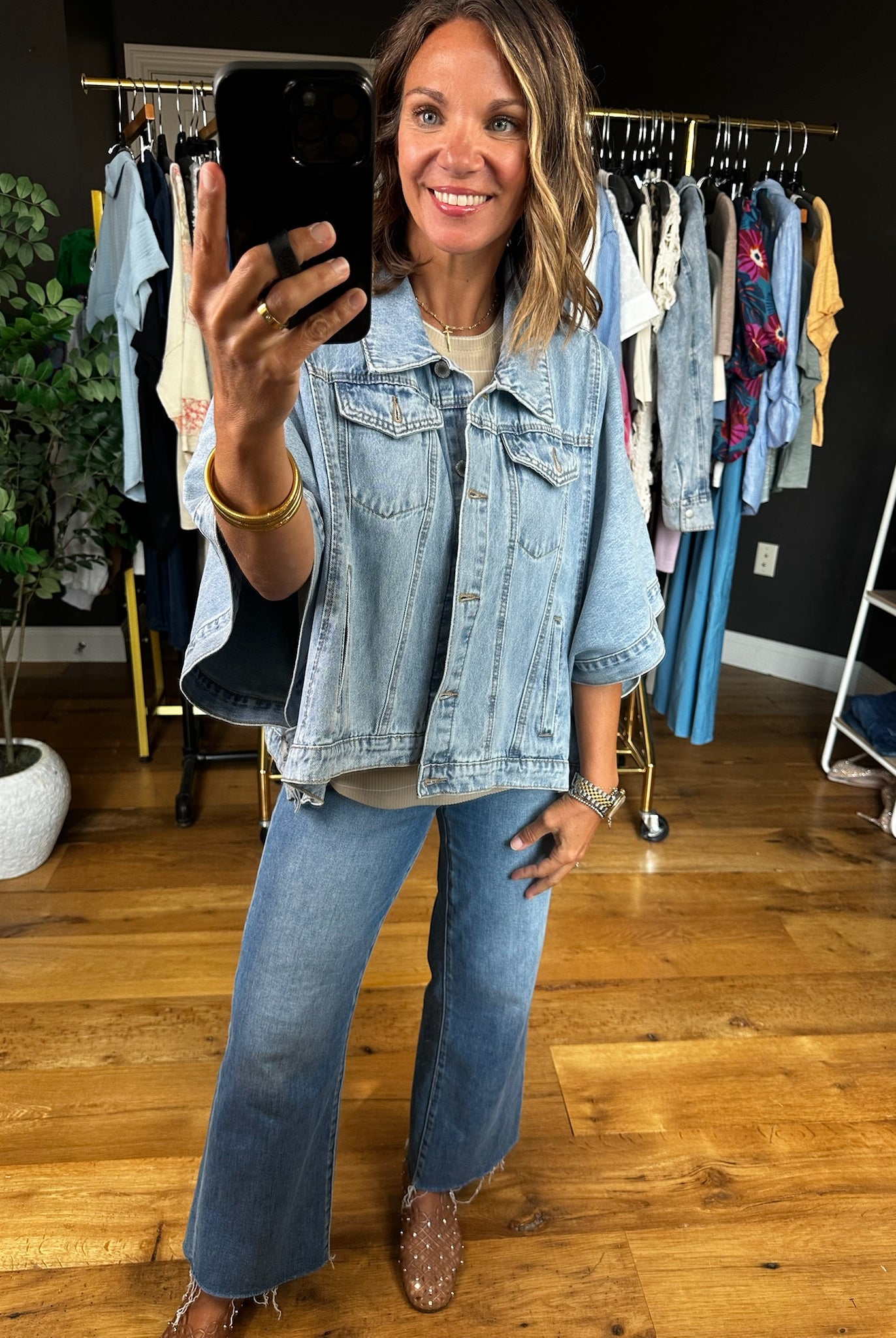 The Macey Denim Poncho Jacket-Jackets-Wishlist-Anna Kaytes Boutique, Women's Fashion Boutique in Grinnell, Iowa