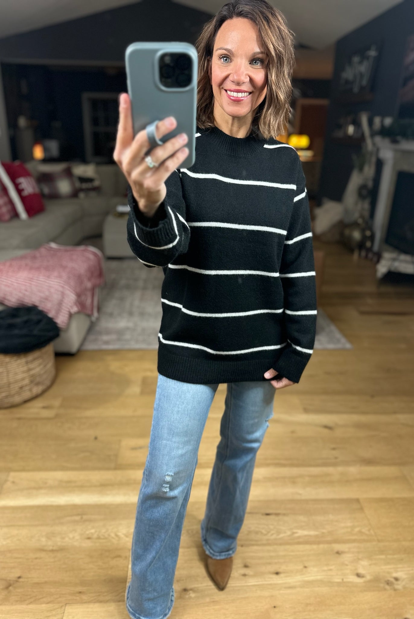 Up To You Striped Crew Sweater-Sweaters-Zenana-Anna Kaytes Boutique, Women's Fashion Boutique in Grinnell, Iowa