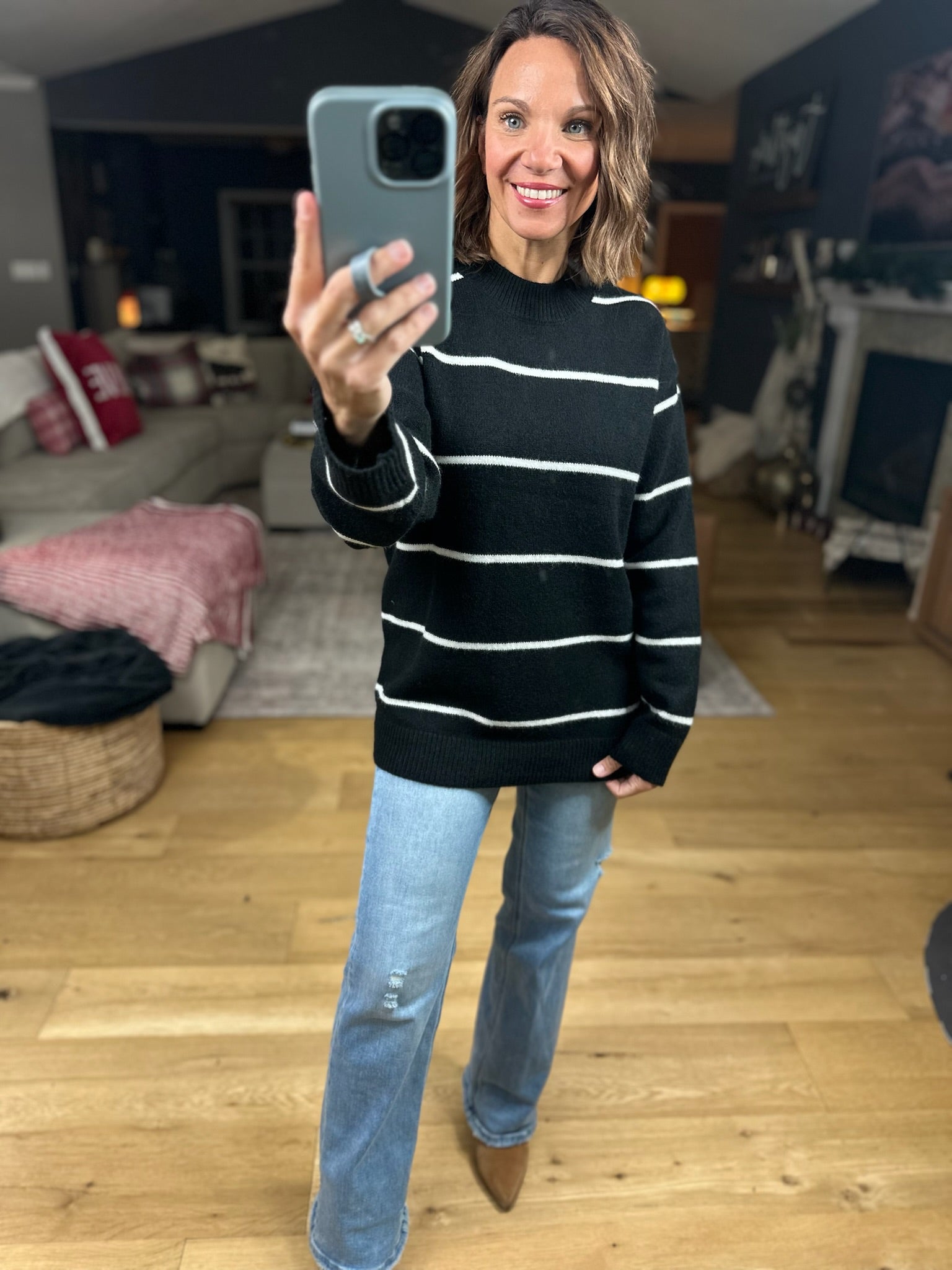 Up To You Striped Crew Sweater-Sweaters-Zenana-Anna Kaytes Boutique, Women's Fashion Boutique in Grinnell, Iowa