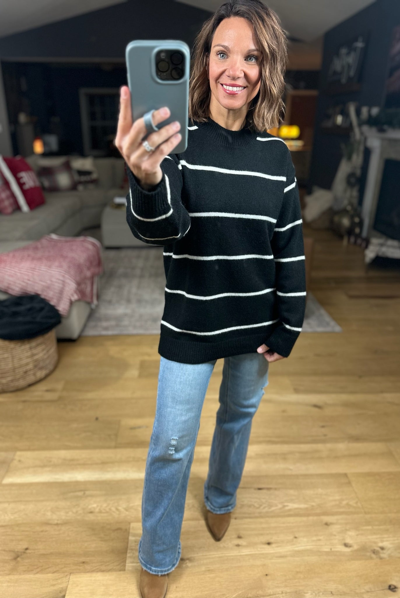 Up To You Striped Crew Sweater-Sweaters-Zenana-Anna Kaytes Boutique, Women's Fashion Boutique in Grinnell, Iowa