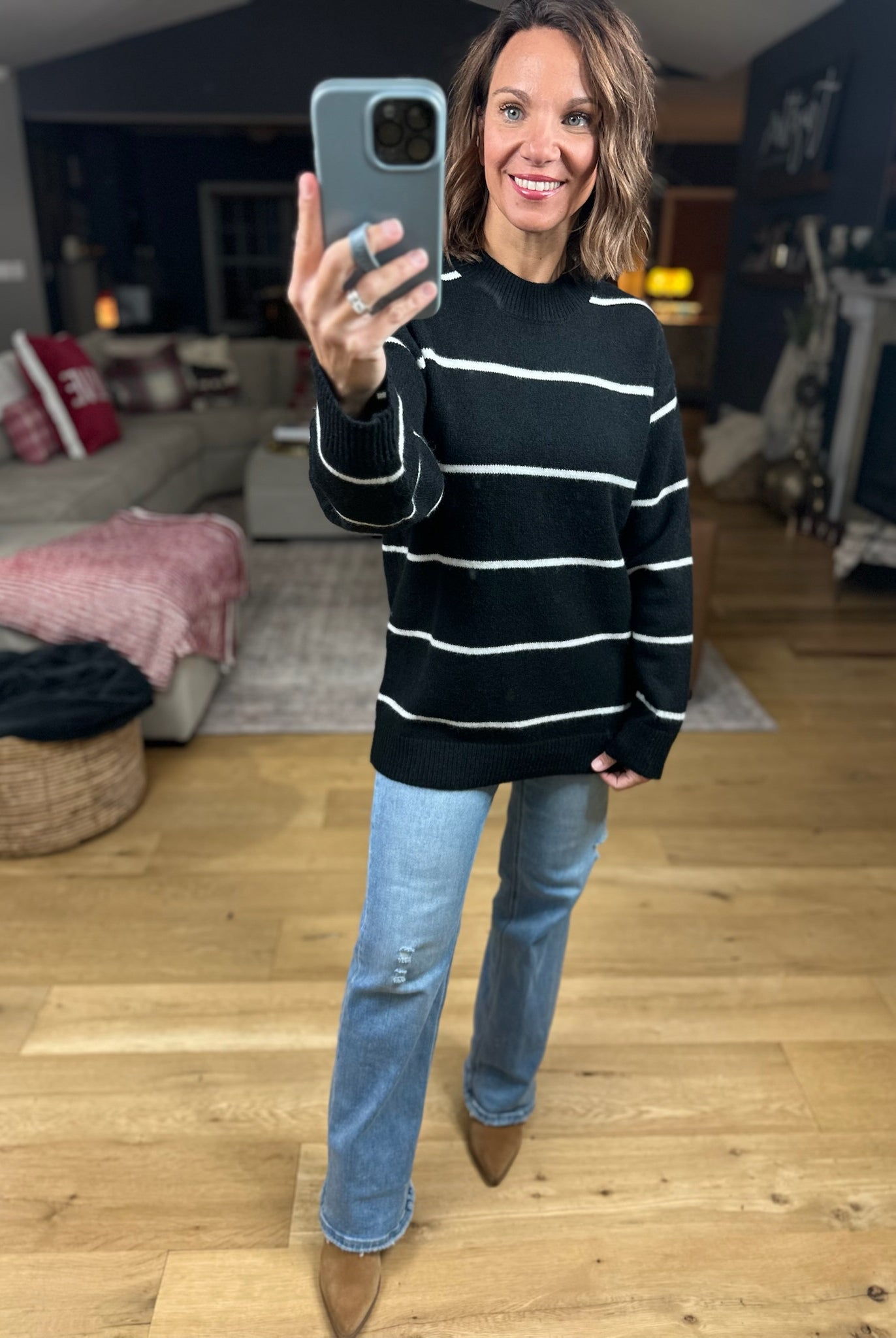 Up To You Striped Crew Sweater-Sweaters-Zenana-Anna Kaytes Boutique, Women's Fashion Boutique in Grinnell, Iowa