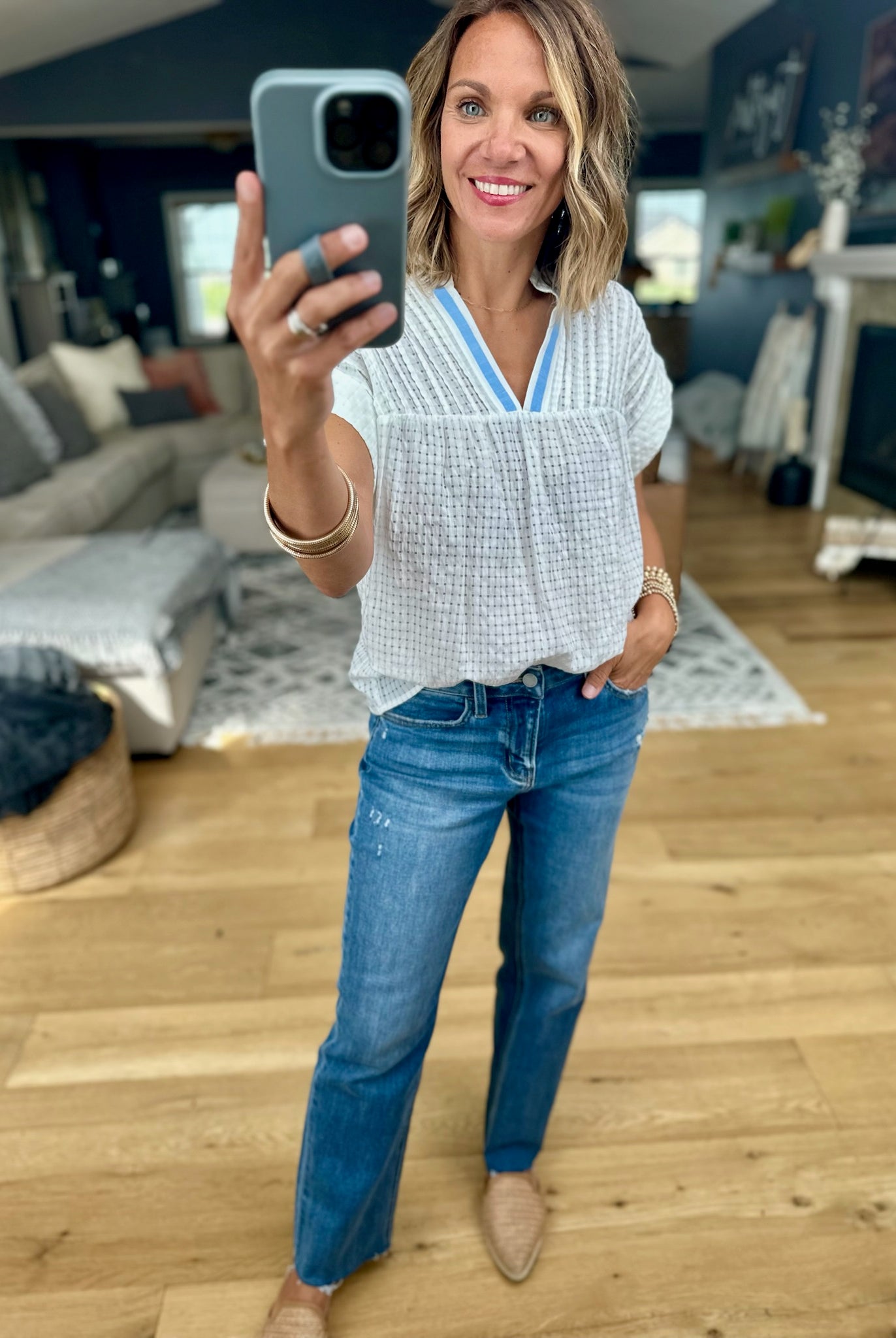 Join In V-Neck Eyelet Top-THML-Anna Kaytes Boutique, Women's Fashion Boutique in Grinnell, Iowa