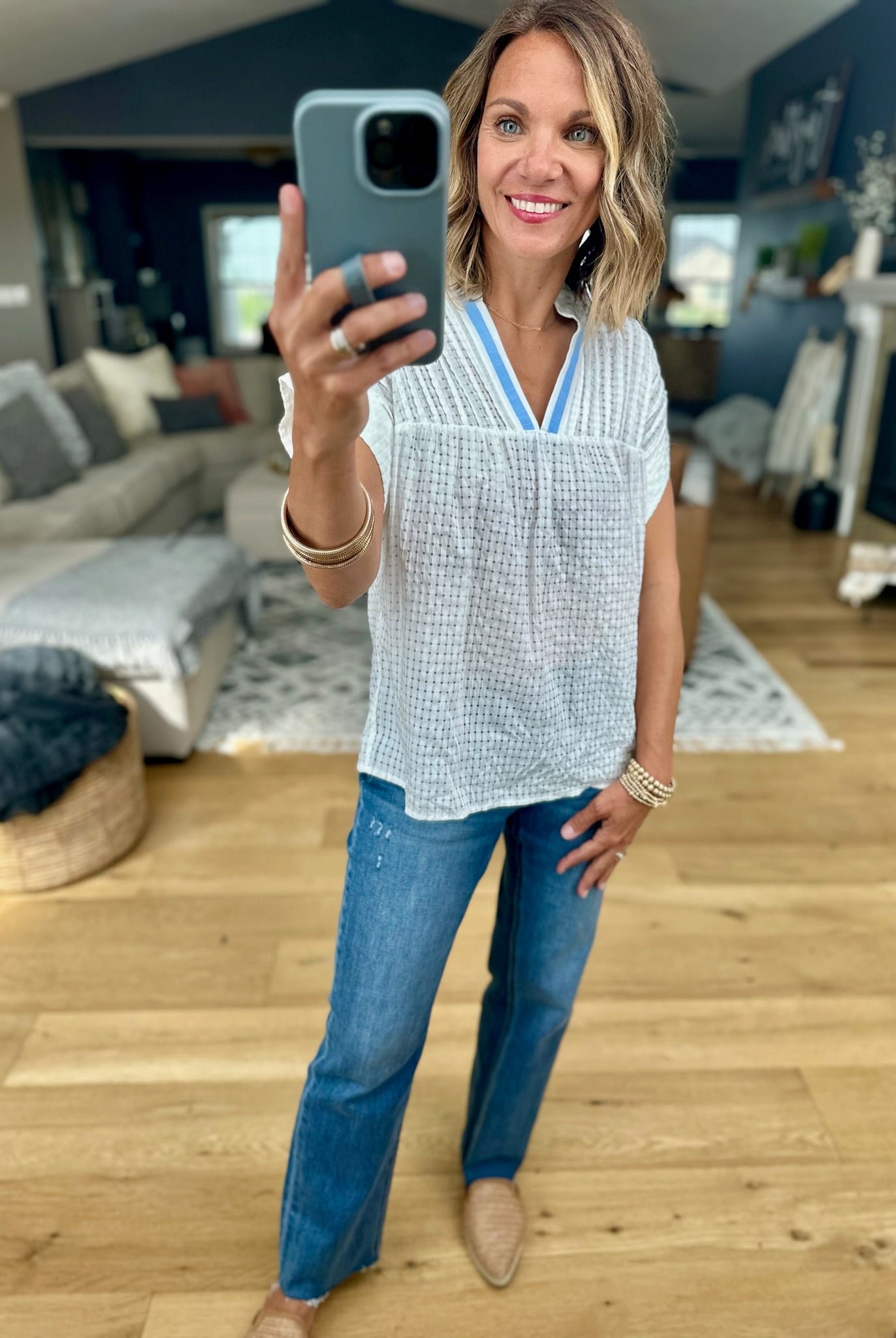 Join In V-Neck Eyelet Top-THML-Anna Kaytes Boutique, Women's Fashion Boutique in Grinnell, Iowa