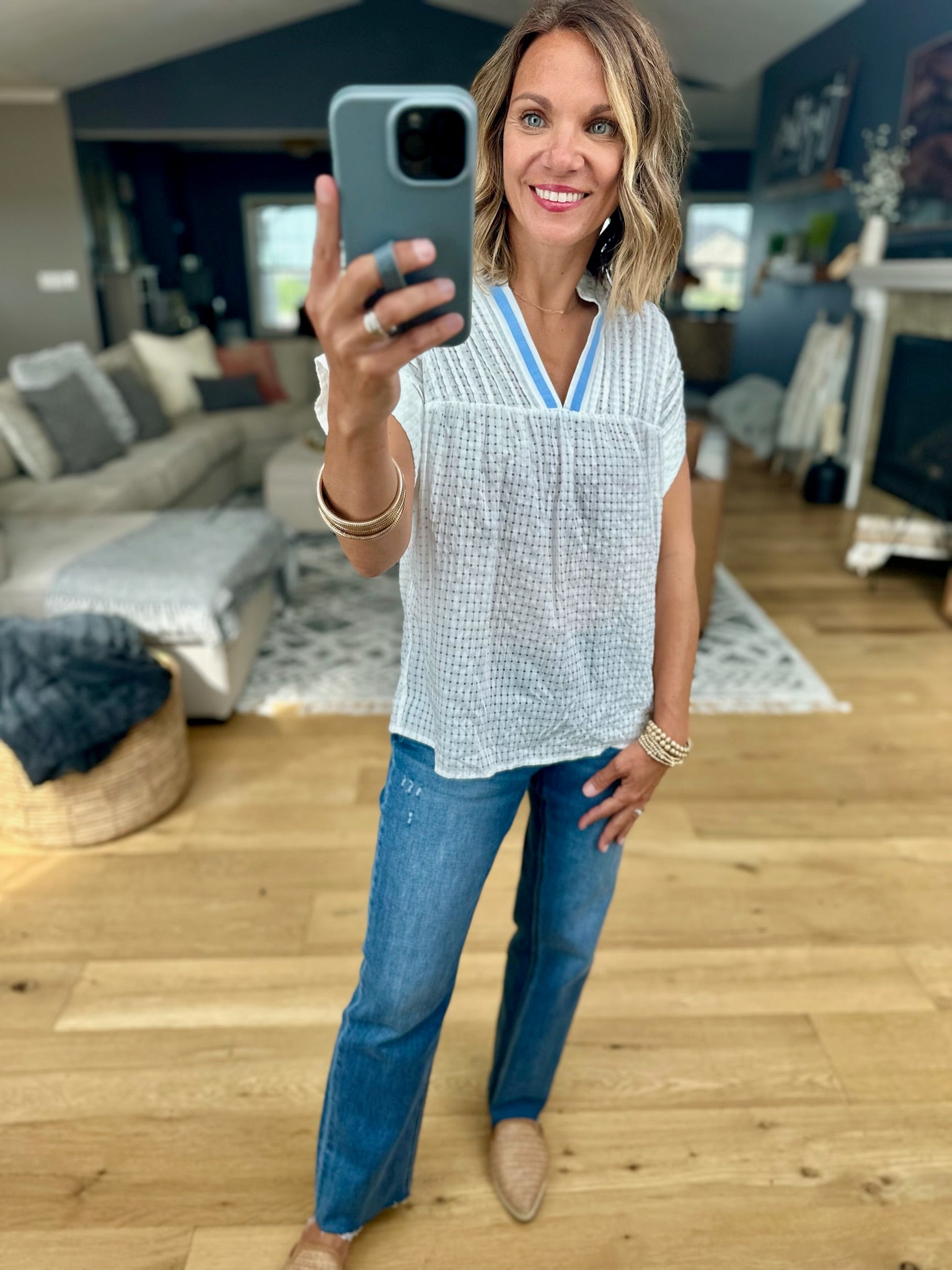 Join In V-Neck Eyelet Top-THML-Anna Kaytes Boutique, Women's Fashion Boutique in Grinnell, Iowa