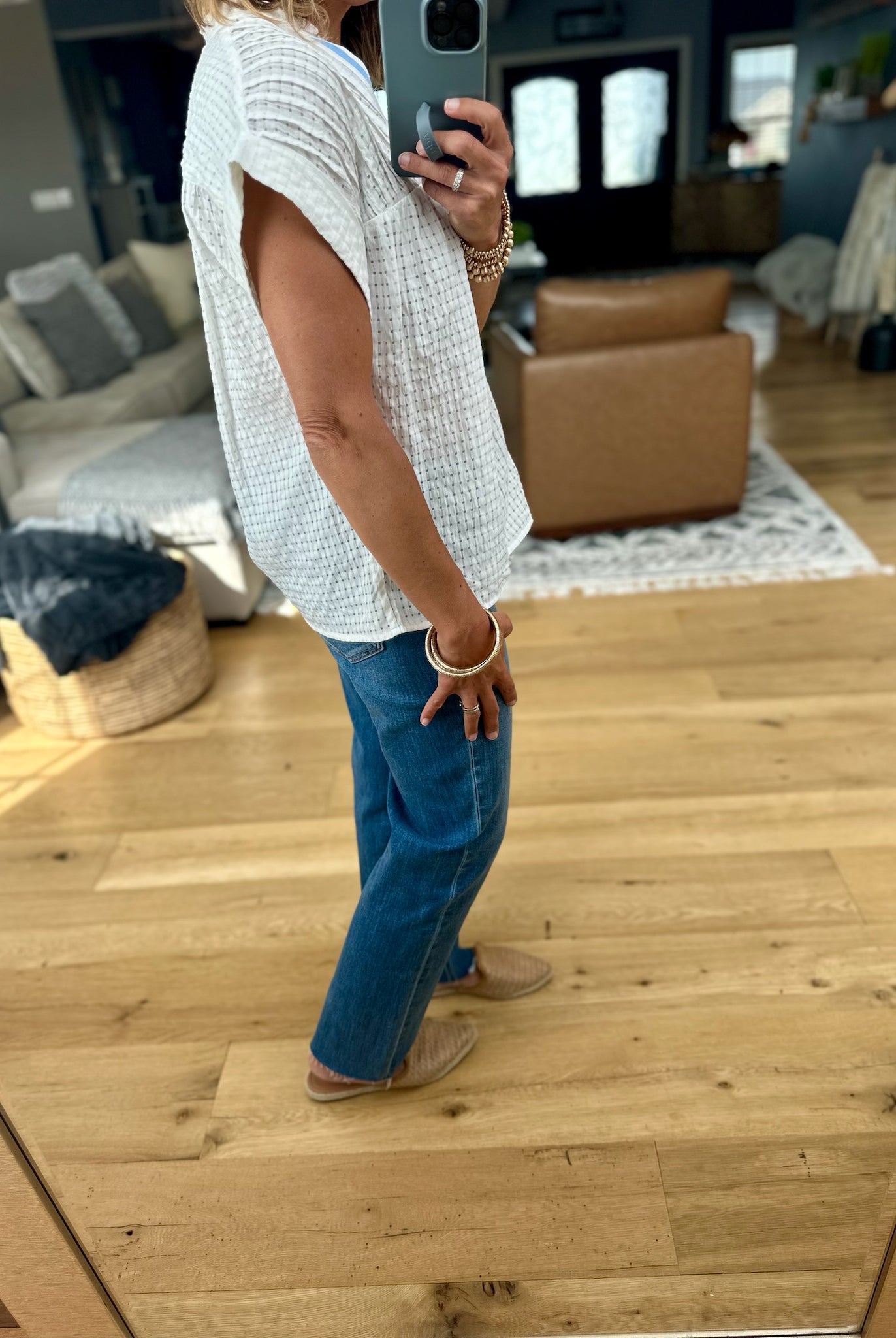 Join In V-Neck Eyelet Top-THML-Anna Kaytes Boutique, Women's Fashion Boutique in Grinnell, Iowa