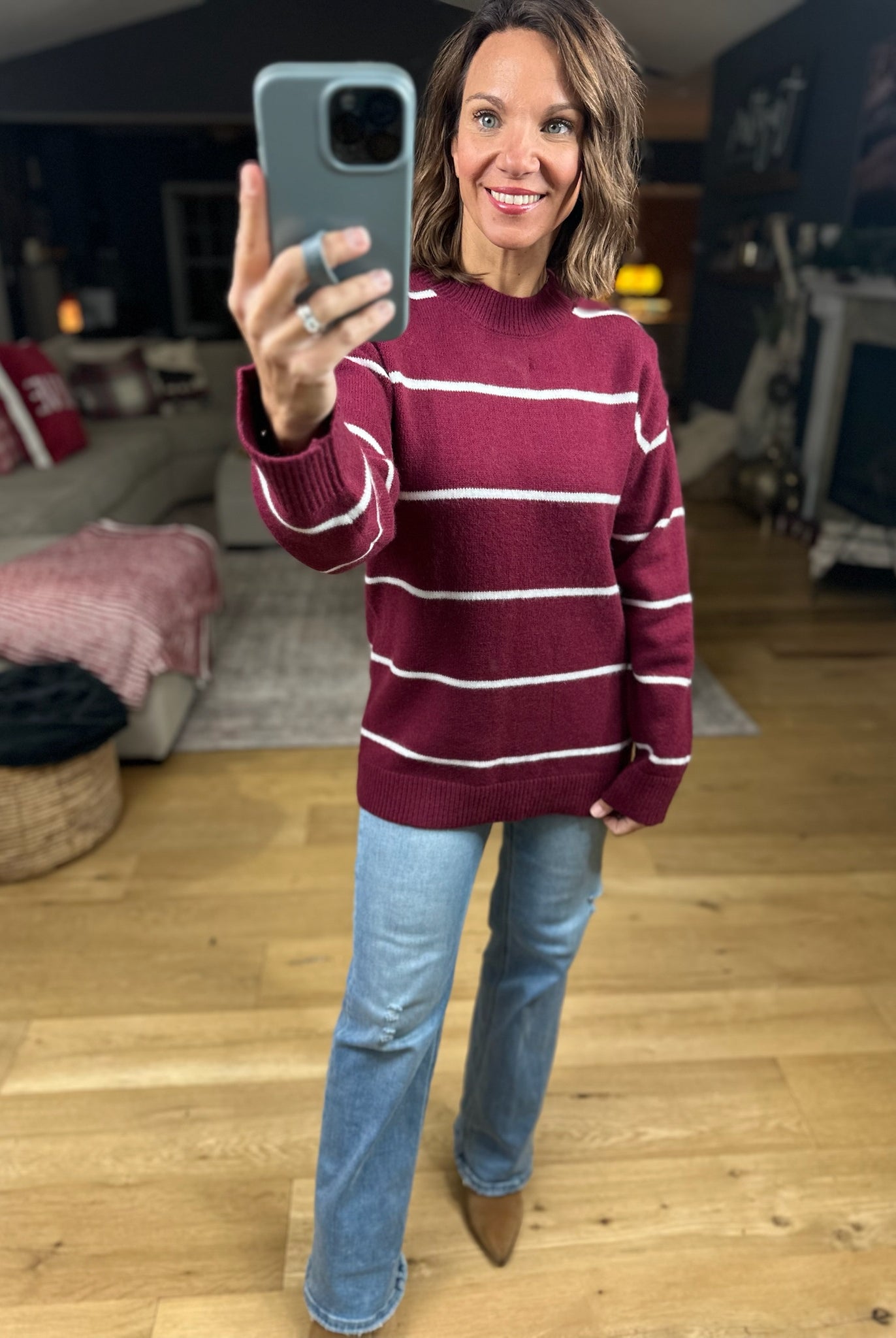 Up To You Striped Crew Sweater-Sweaters-Zenana-Anna Kaytes Boutique, Women's Fashion Boutique in Grinnell, Iowa