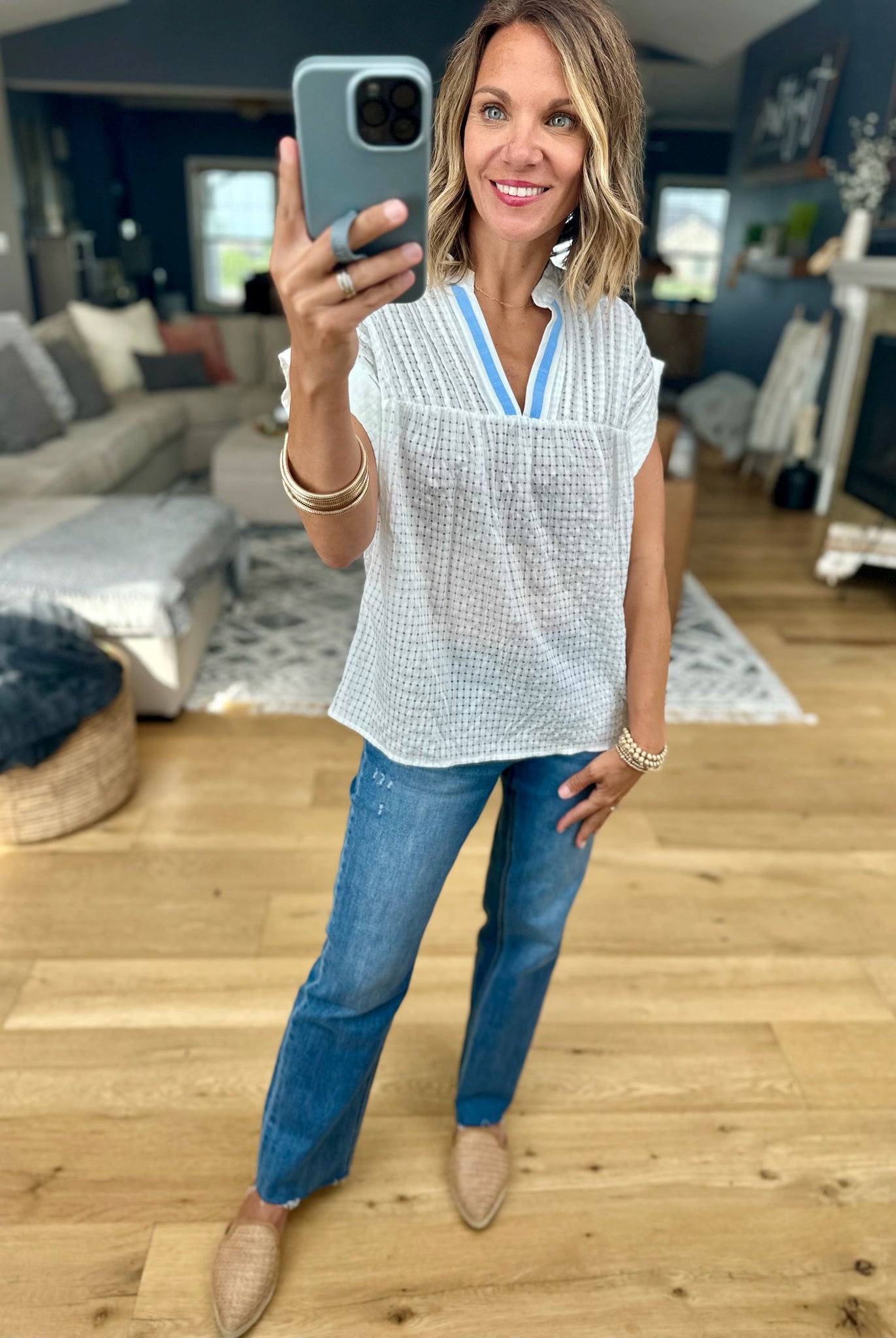 Join In V-Neck Eyelet Top-THML-Anna Kaytes Boutique, Women's Fashion Boutique in Grinnell, Iowa