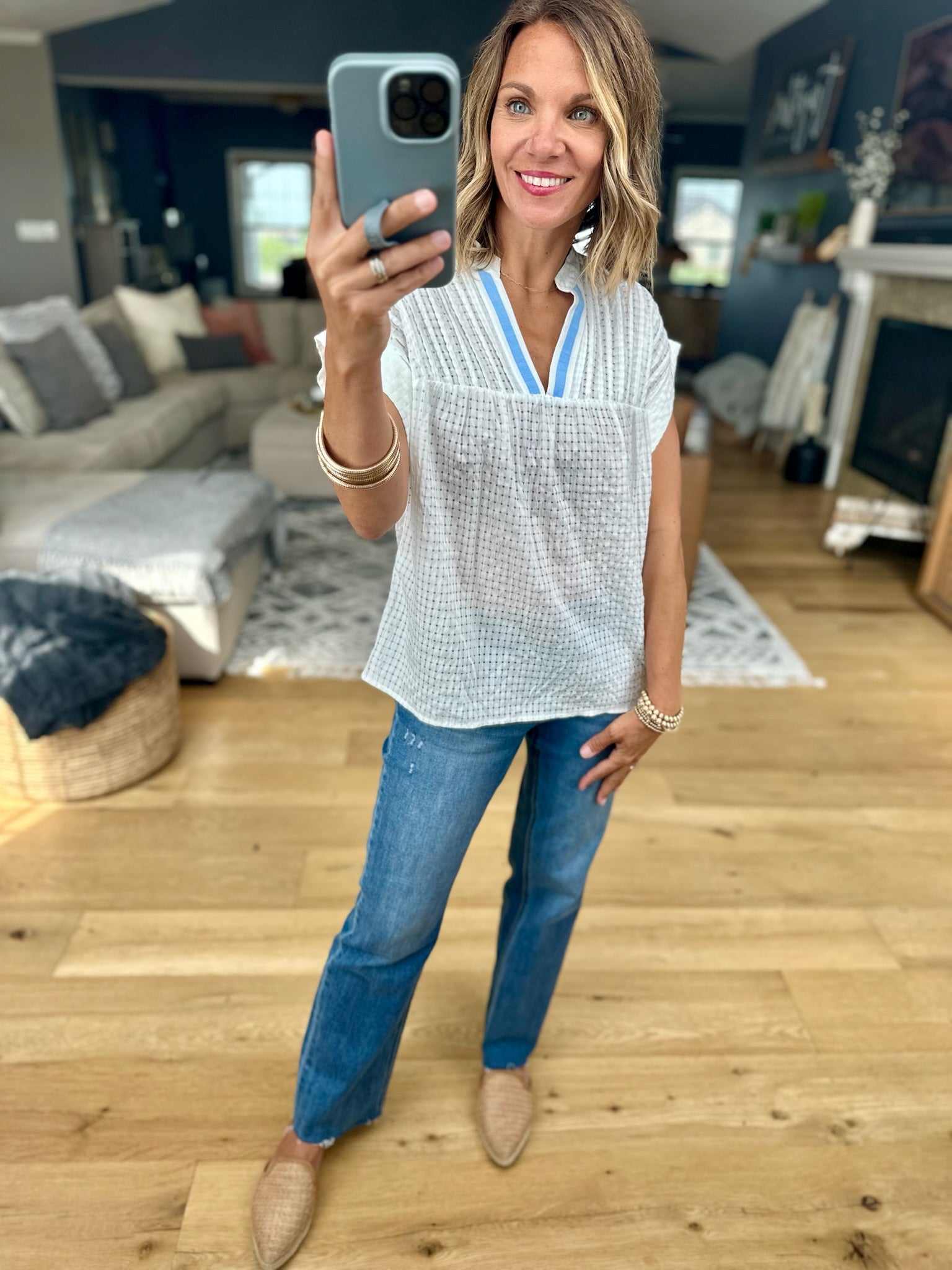 Join In V-Neck Eyelet Top-THML-Anna Kaytes Boutique, Women's Fashion Boutique in Grinnell, Iowa