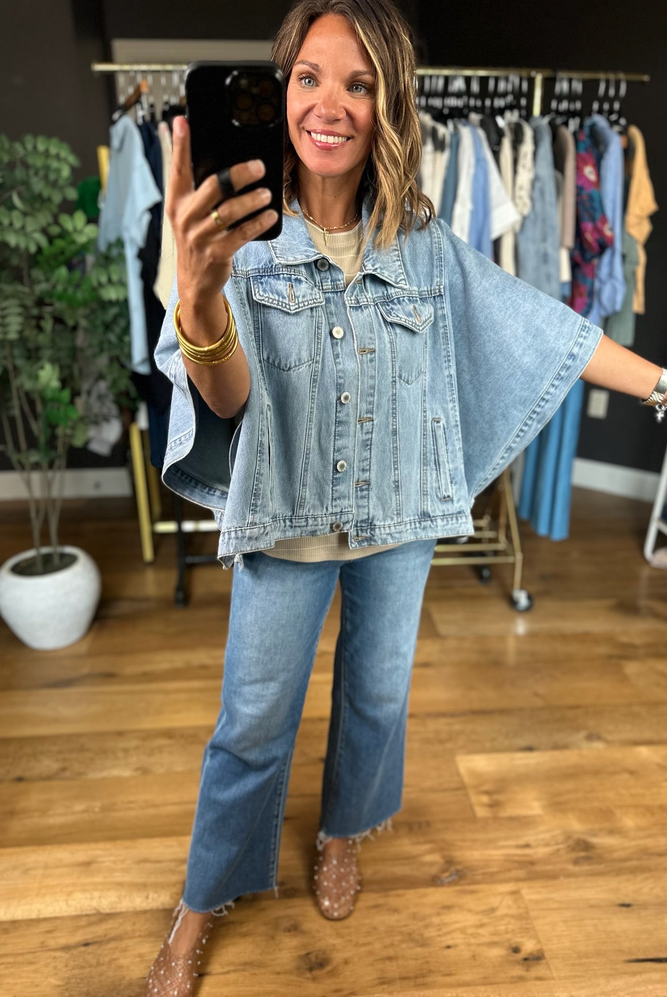 The Macey Denim Poncho Jacket-Jackets-Wishlist-Anna Kaytes Boutique, Women's Fashion Boutique in Grinnell, Iowa