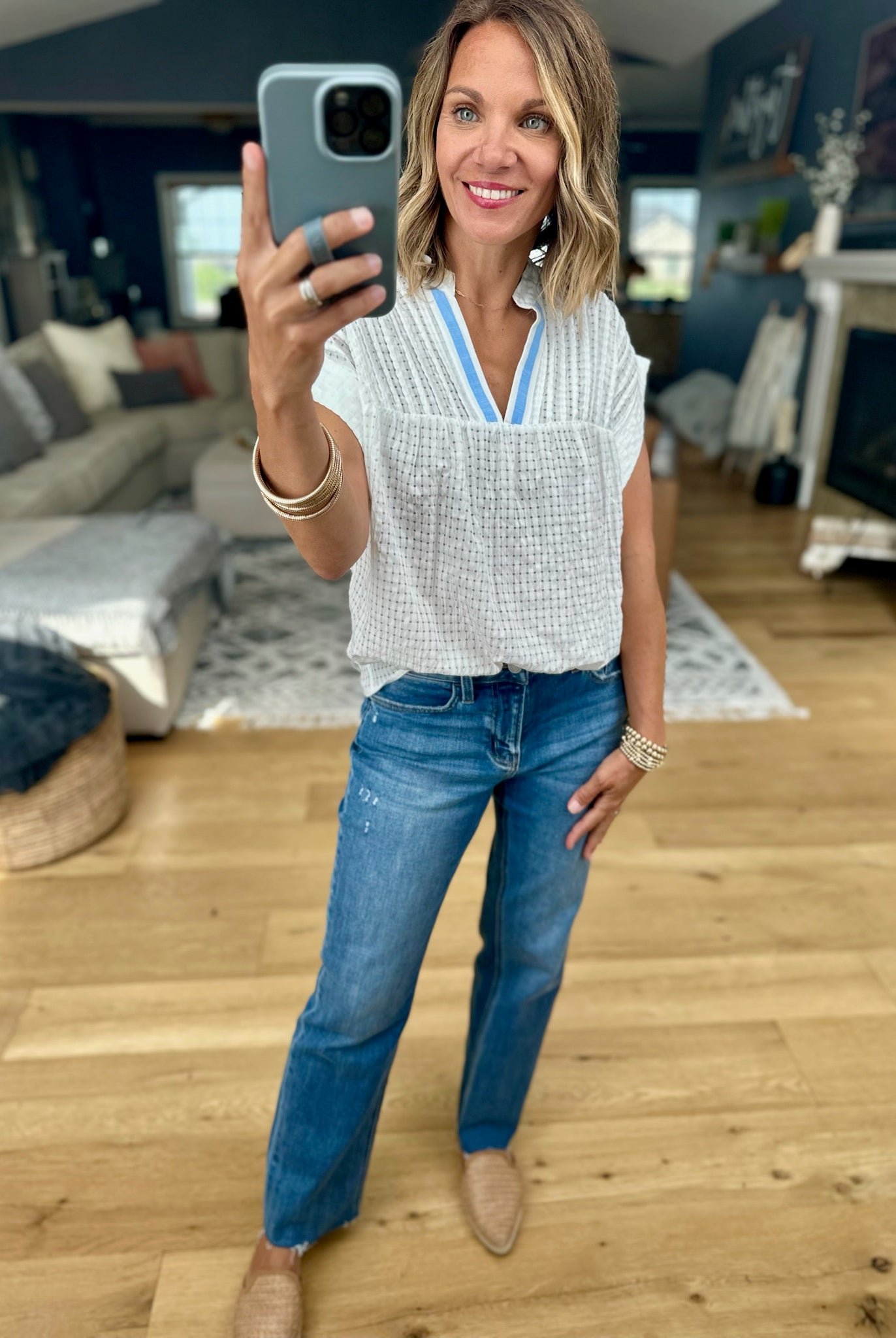 Join In V-Neck Eyelet Top-THML-Anna Kaytes Boutique, Women's Fashion Boutique in Grinnell, Iowa