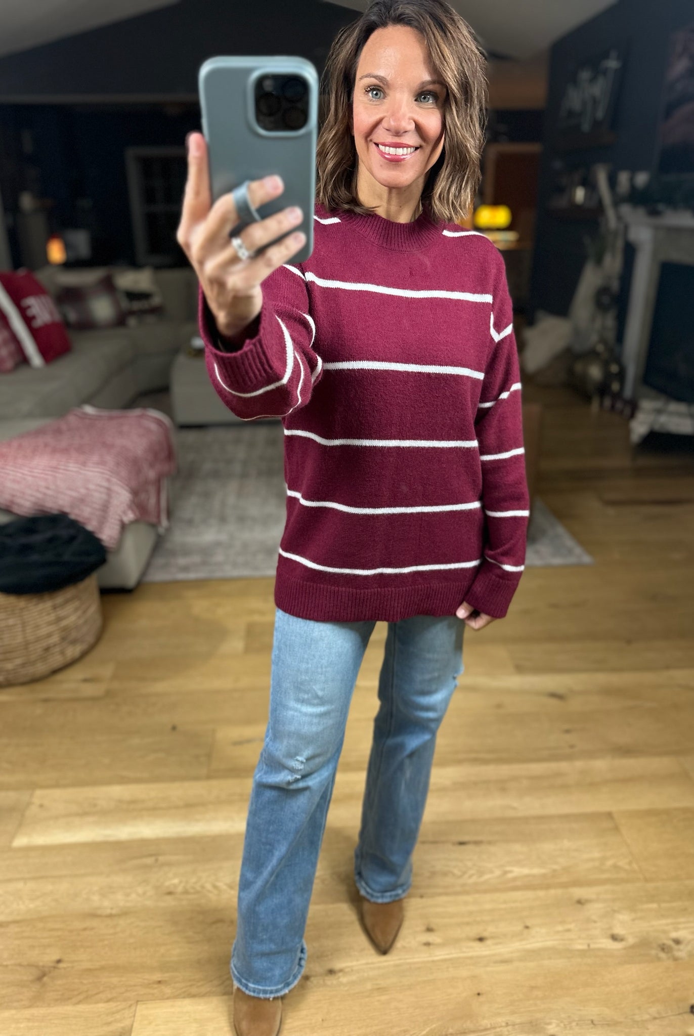 Up To You Striped Crew Sweater-Sweaters-Zenana-Anna Kaytes Boutique, Women's Fashion Boutique in Grinnell, Iowa