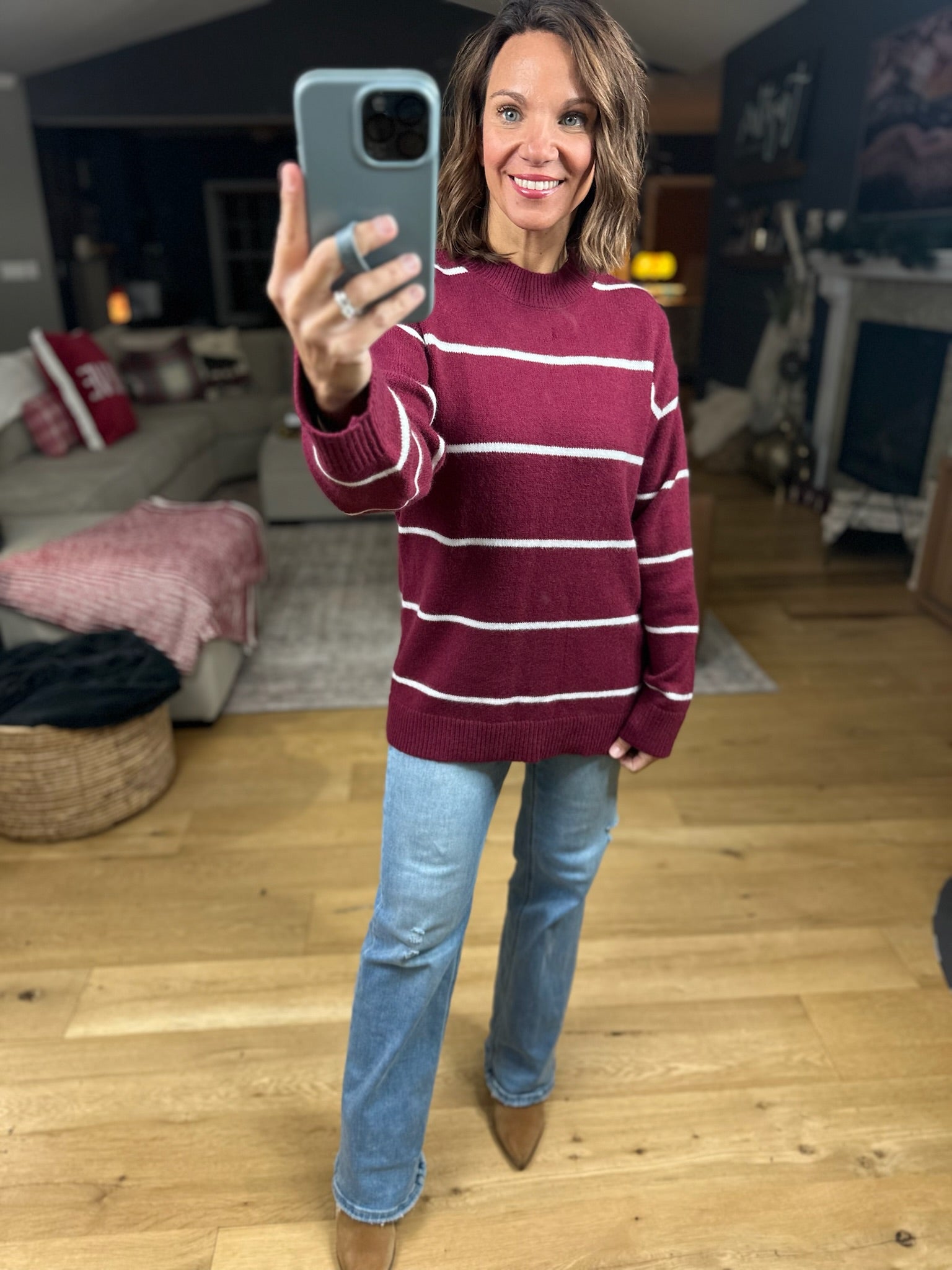 Up To You Striped Crew Sweater-Sweaters-Zenana-Anna Kaytes Boutique, Women's Fashion Boutique in Grinnell, Iowa