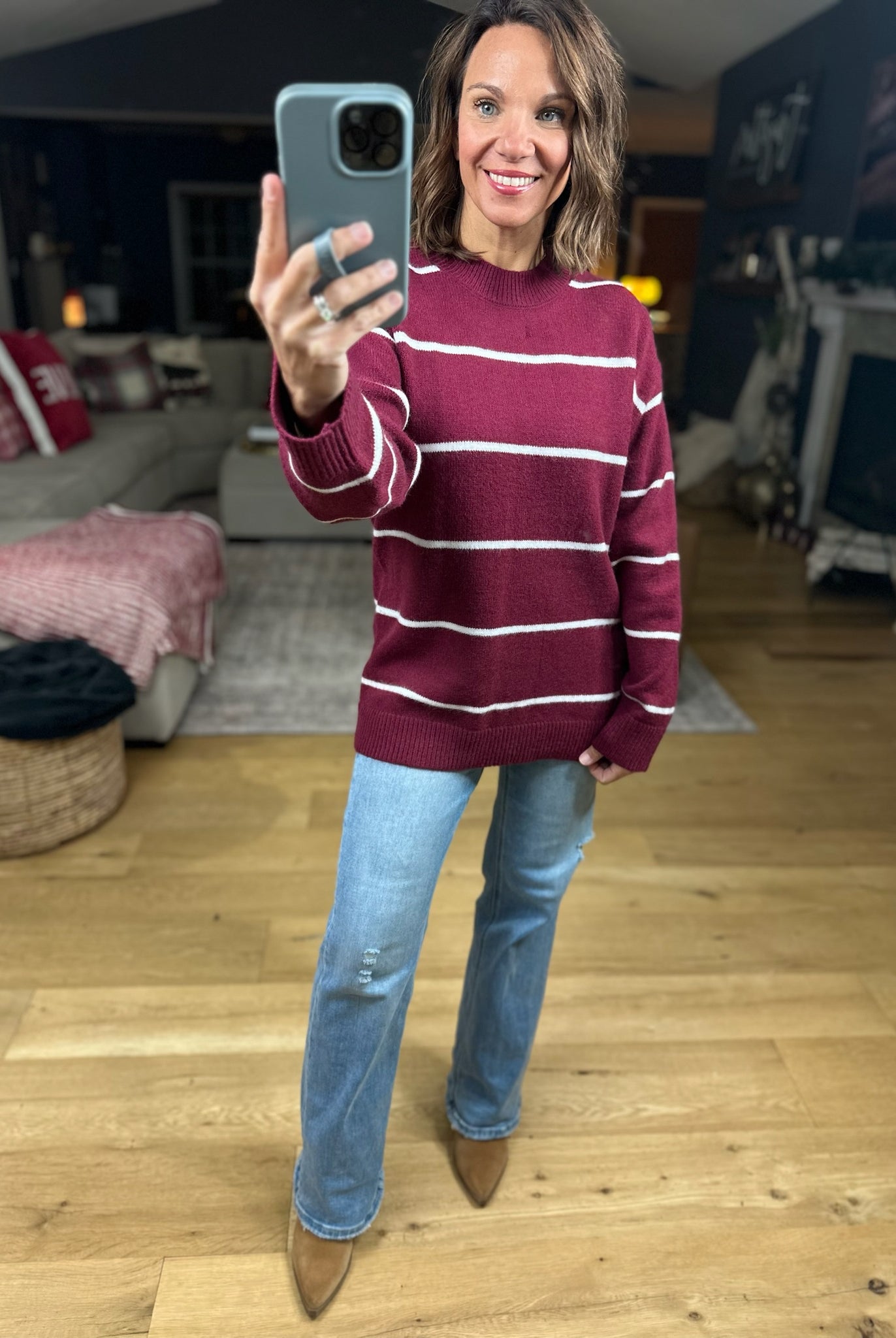 Up To You Striped Crew Sweater-Sweaters-Zenana-Anna Kaytes Boutique, Women's Fashion Boutique in Grinnell, Iowa