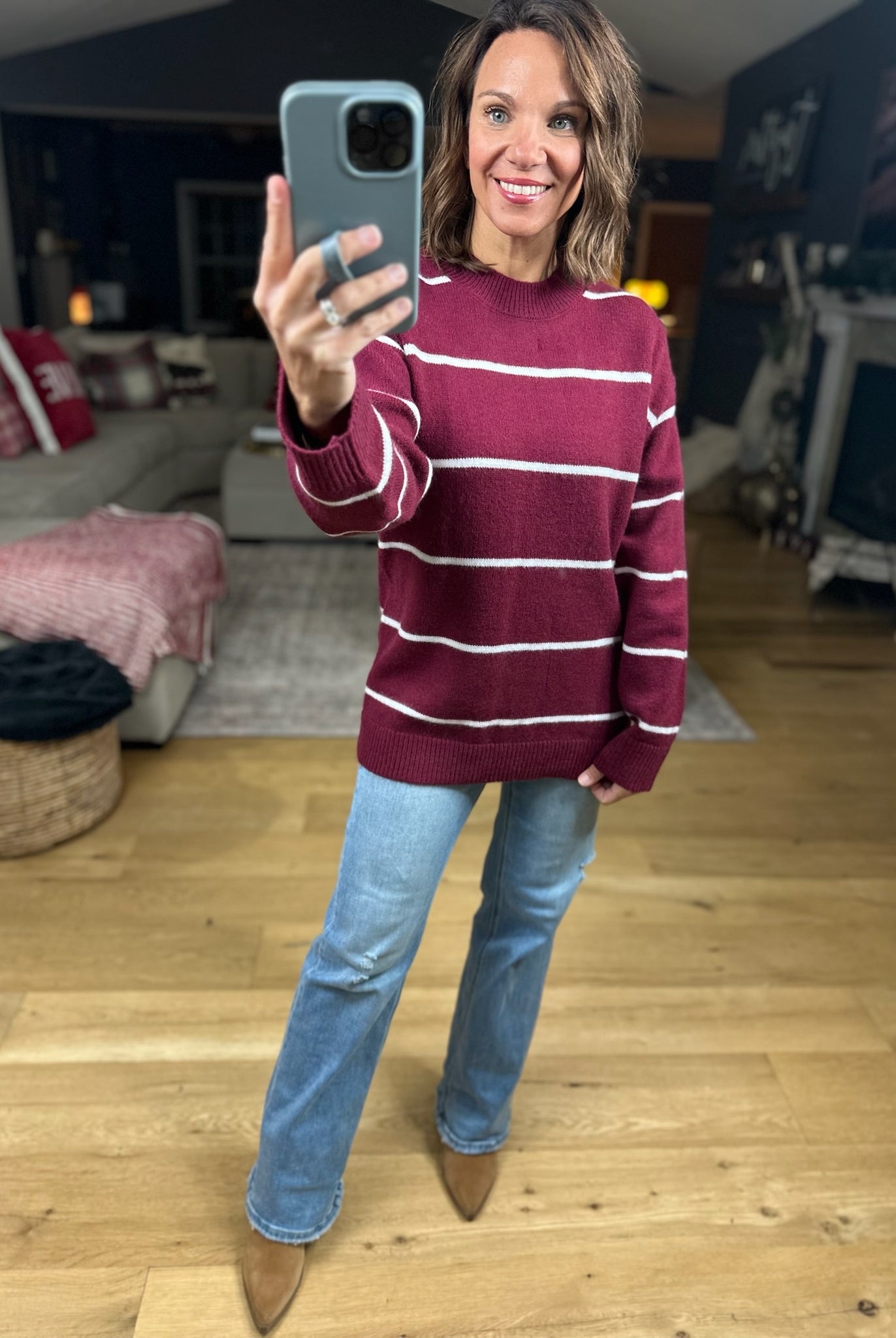 Up To You Striped Crew Sweater-Sweaters-Zenana-Anna Kaytes Boutique, Women's Fashion Boutique in Grinnell, Iowa