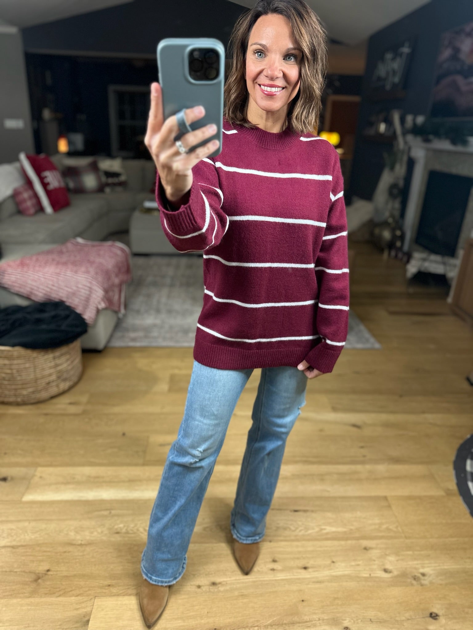 Up To You Striped Crew Sweater-Sweaters-Zenana-Anna Kaytes Boutique, Women's Fashion Boutique in Grinnell, Iowa