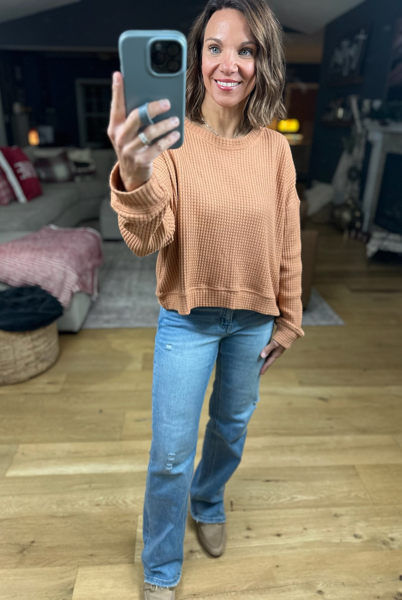 The Chloe Waffle Crew Top-Long Sleeves-By Together-Anna Kaytes Boutique, Women's Fashion Boutique in Grinnell, Iowa