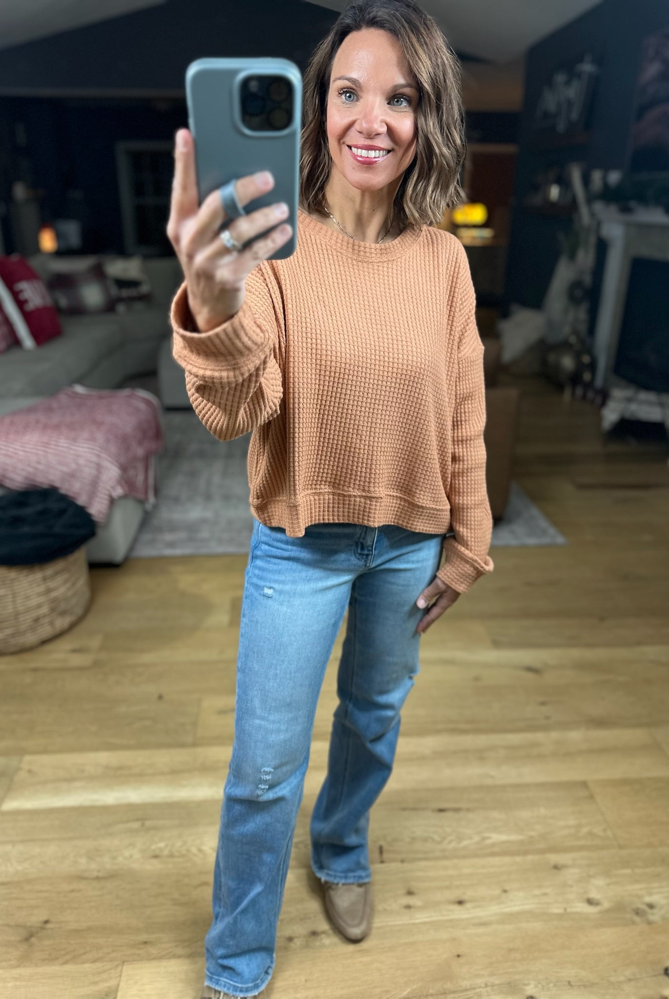 The Chloe Waffle Crew Top-Long Sleeves-By Together-Anna Kaytes Boutique, Women's Fashion Boutique in Grinnell, Iowa