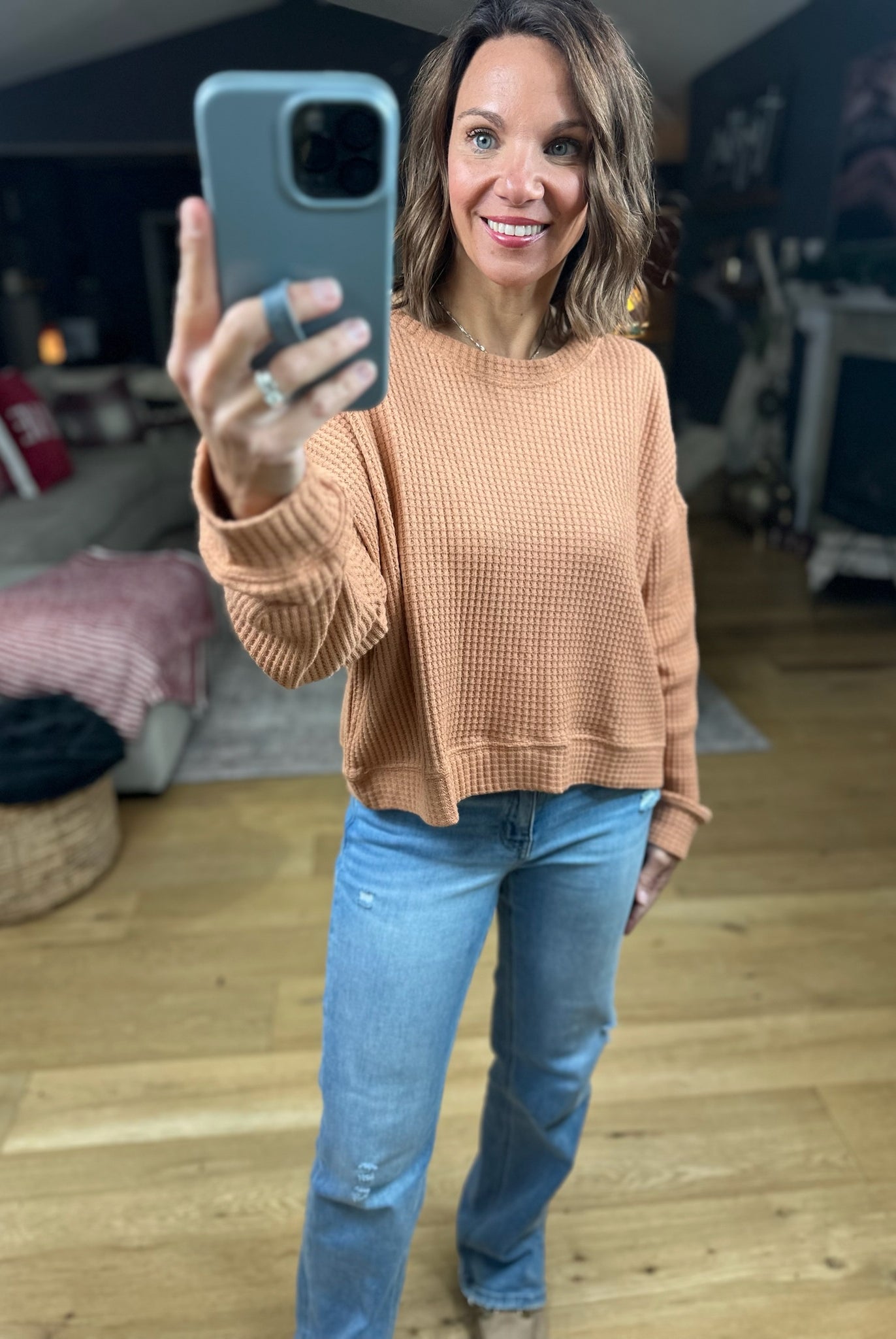 The Chloe Waffle Crew Top-Long Sleeves-By Together-Anna Kaytes Boutique, Women's Fashion Boutique in Grinnell, Iowa