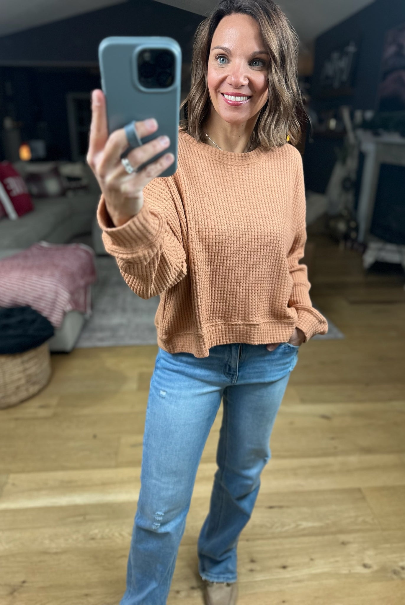 The Chloe Waffle Crew Top-Long Sleeves-By Together-Anna Kaytes Boutique, Women's Fashion Boutique in Grinnell, Iowa