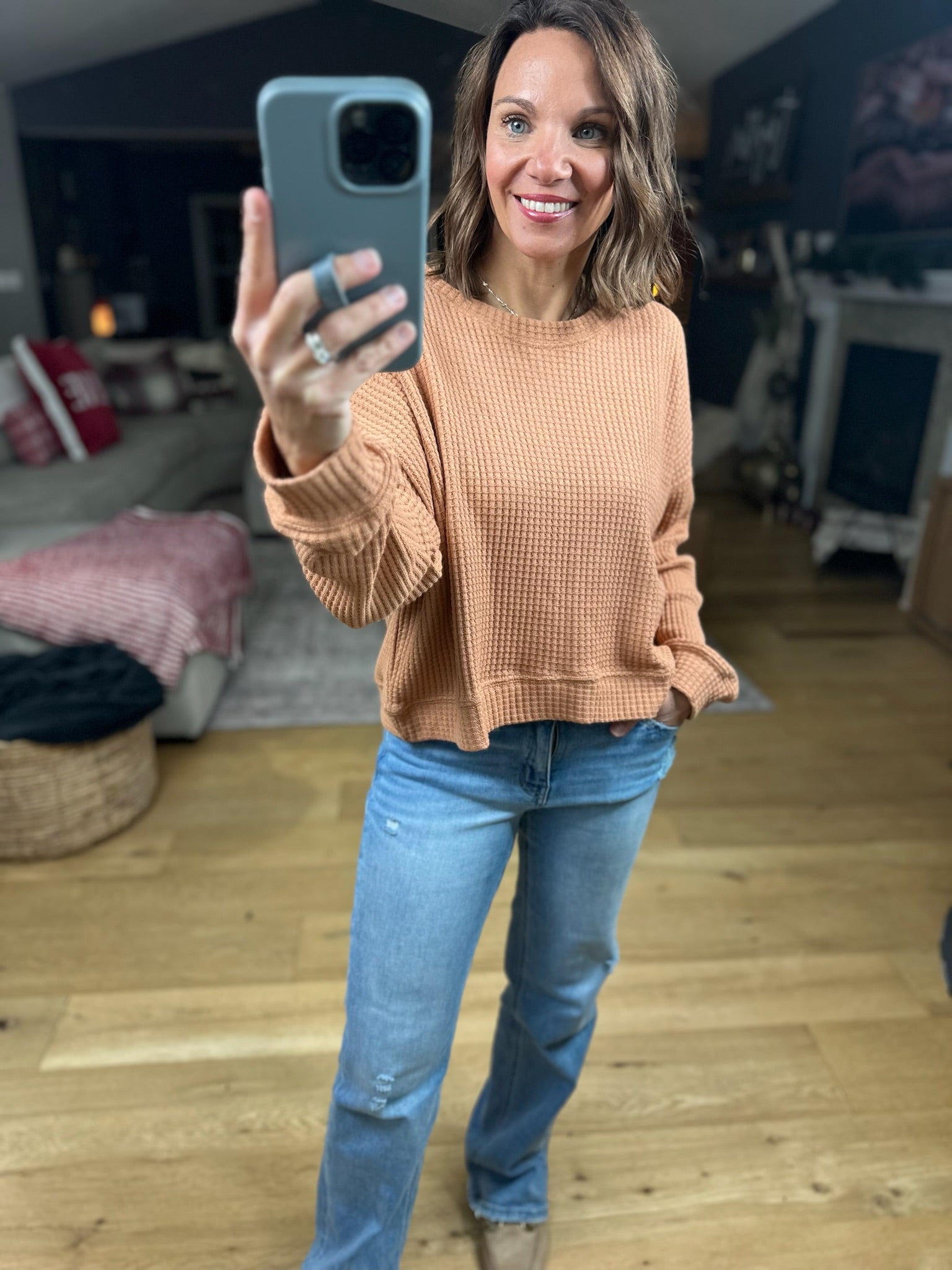 The Chloe Waffle Crew Top-Long Sleeves-By Together-Anna Kaytes Boutique, Women's Fashion Boutique in Grinnell, Iowa