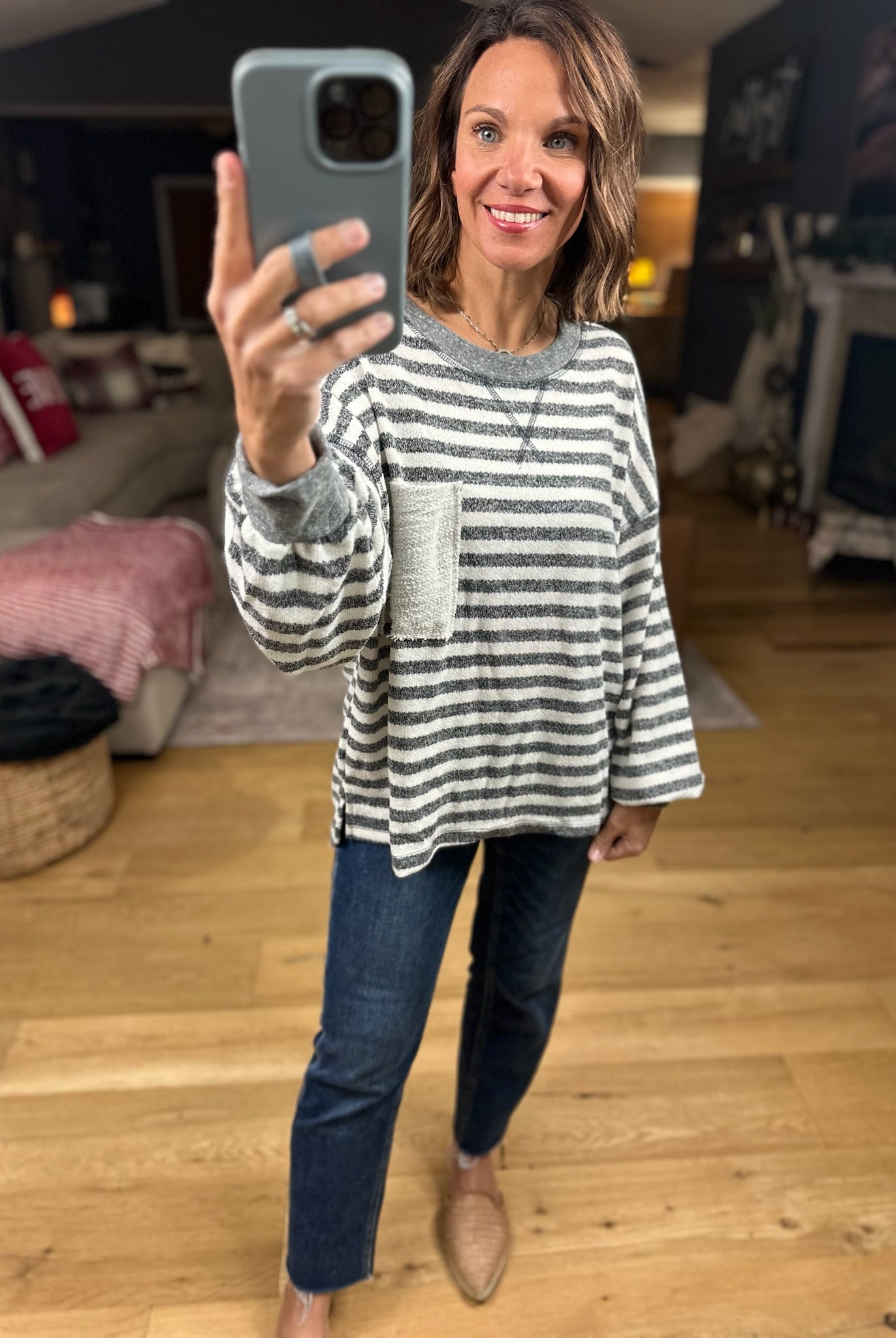 The Lindsey Striped Pocket Top-Long Sleeves-By Together-Anna Kaytes Boutique, Women's Fashion Boutique in Grinnell, Iowa