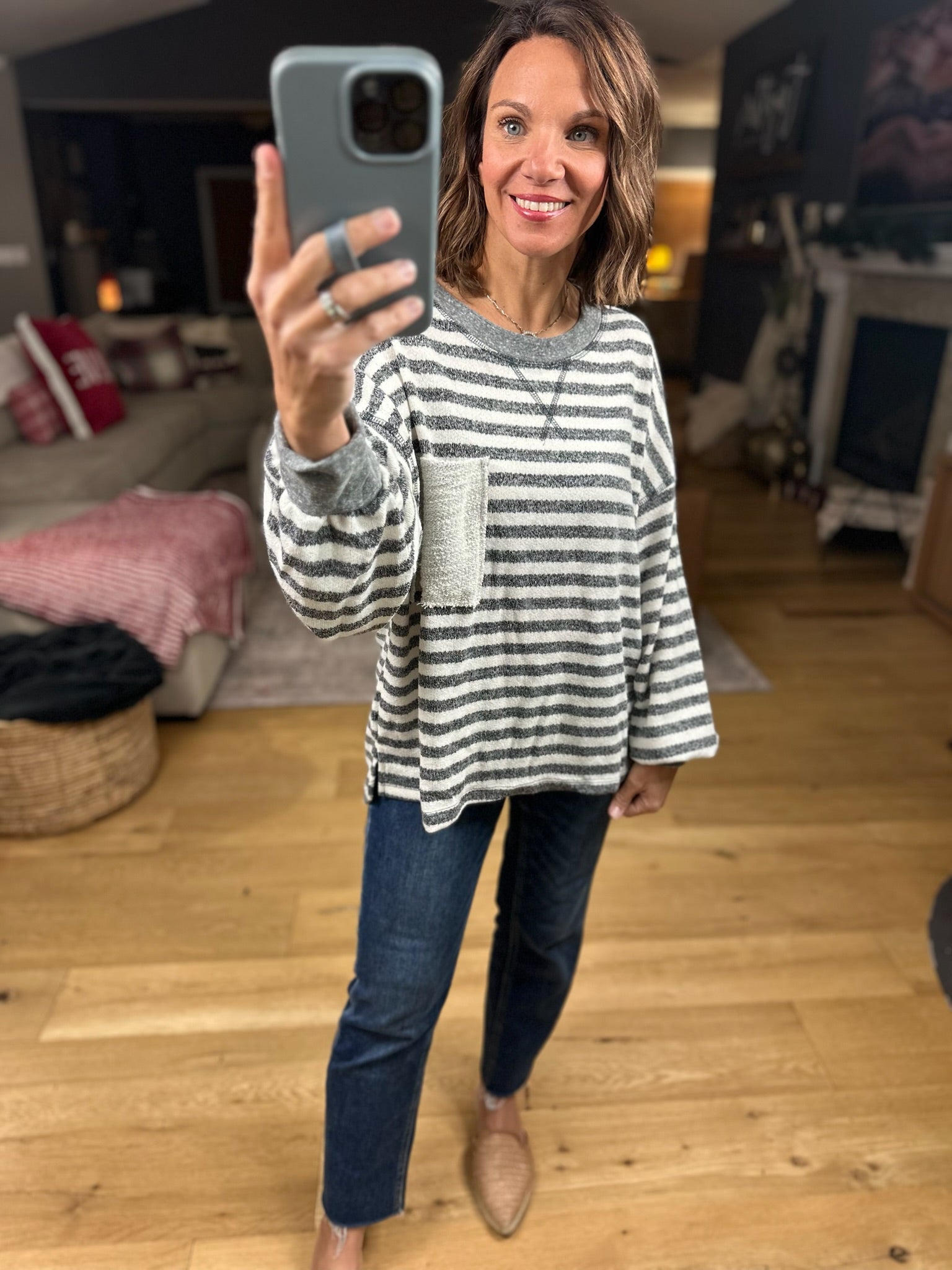 The Lindsey Striped Pocket Top-Long Sleeves-By Together-Anna Kaytes Boutique, Women's Fashion Boutique in Grinnell, Iowa