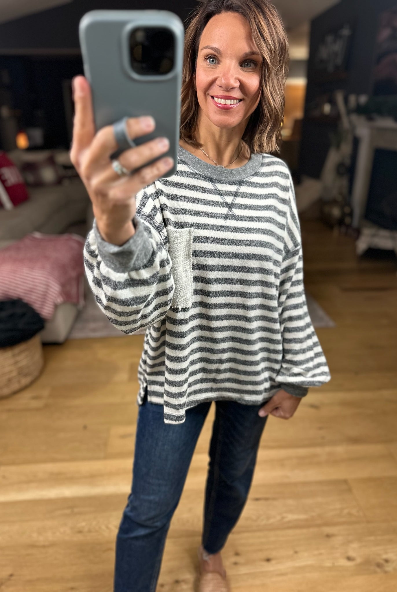 The Lindsey Striped Pocket Top-Long Sleeves-By Together-Anna Kaytes Boutique, Women's Fashion Boutique in Grinnell, Iowa