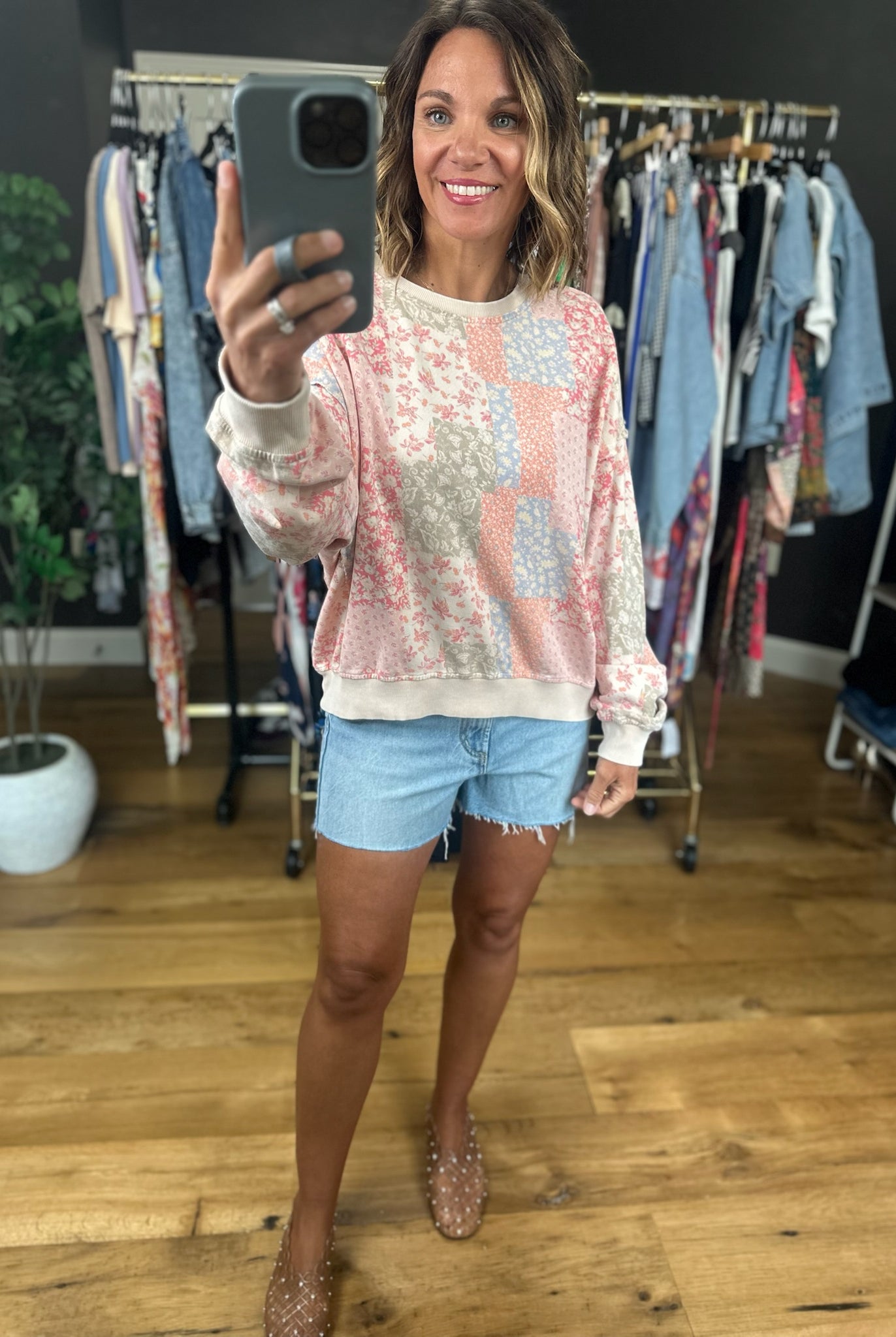 Sweetest Spring Patchwork Crew-Sweaters-Easel-Anna Kaytes Boutique, Women's Fashion Boutique in Grinnell, Iowa