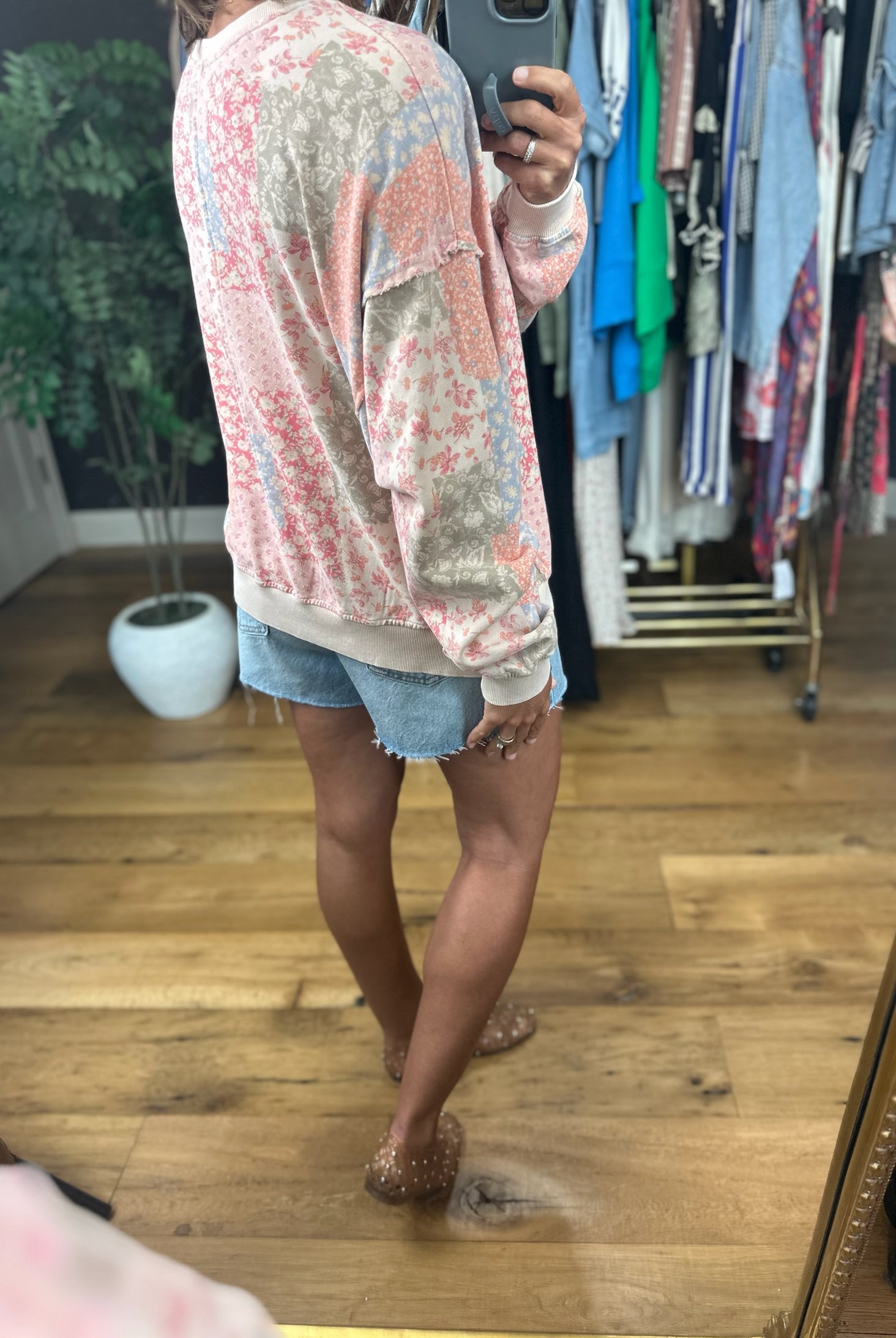 Sweetest Spring Patchwork Crew-Sweaters-Easel-Anna Kaytes Boutique, Women's Fashion Boutique in Grinnell, Iowa