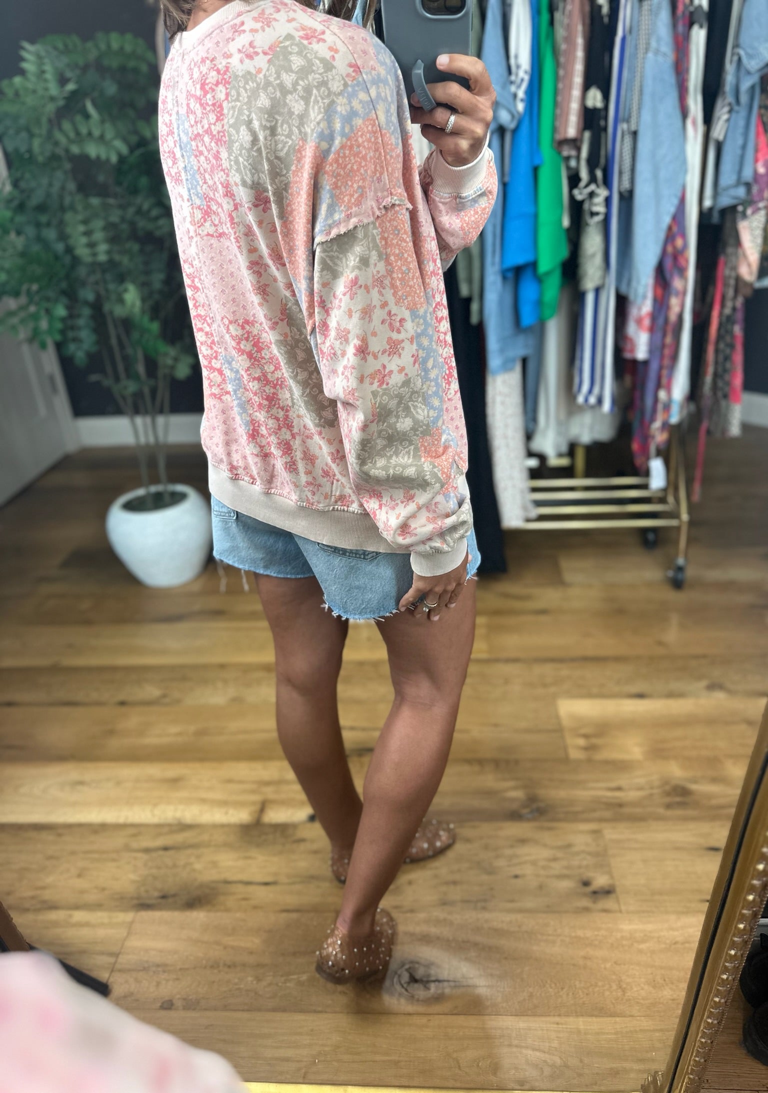 Sweetest Spring Patchwork Crew-Sweaters-Easel-Anna Kaytes Boutique, Women's Fashion Boutique in Grinnell, Iowa