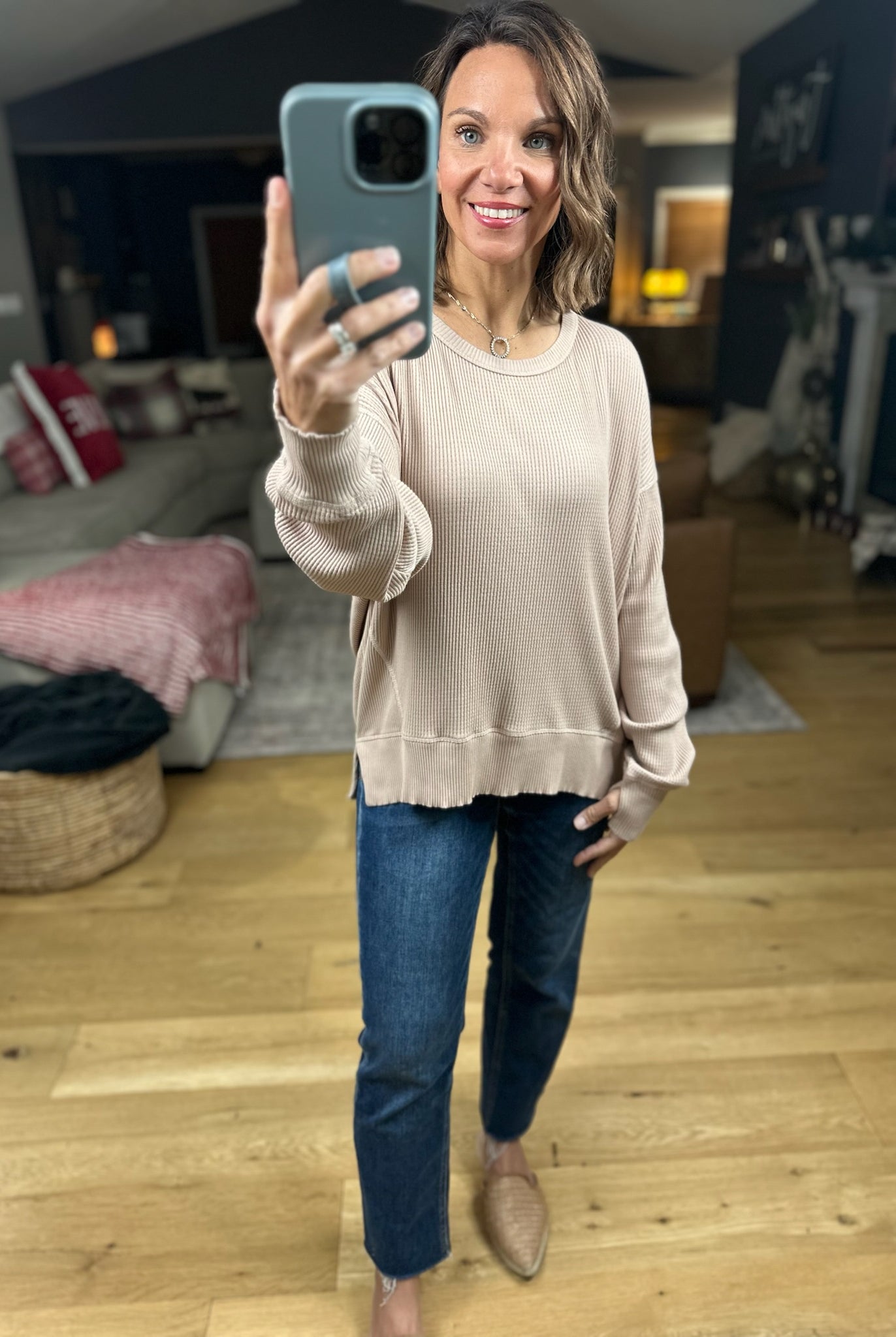 My Theory Waffle Long Sleeve Top-Long Sleeves-By Together-Anna Kaytes Boutique, Women's Fashion Boutique in Grinnell, Iowa