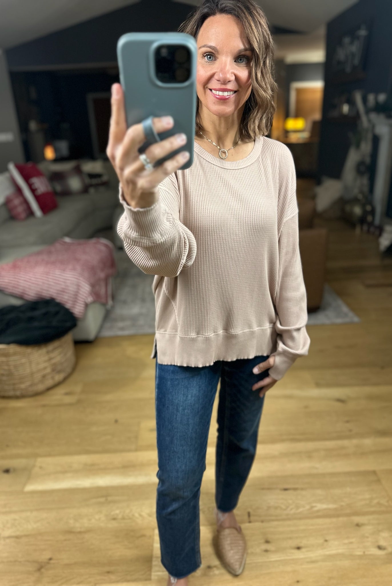 My Theory Waffle Long Sleeve Top-Long Sleeves-By Together-Anna Kaytes Boutique, Women's Fashion Boutique in Grinnell, Iowa