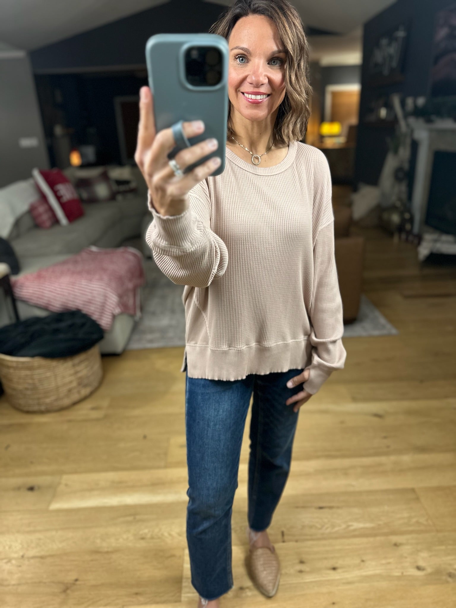 My Theory Waffle Long Sleeve Top-Long Sleeves-By Together-Anna Kaytes Boutique, Women's Fashion Boutique in Grinnell, Iowa