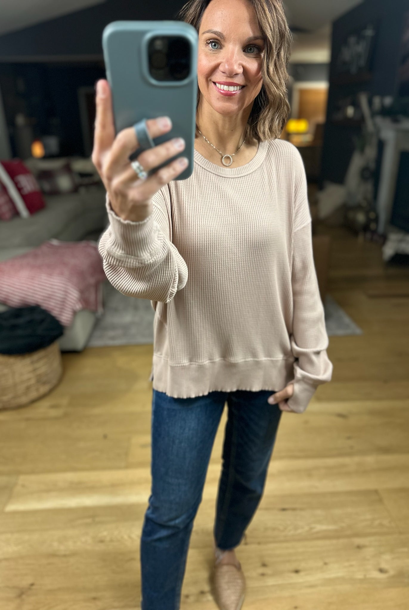 My Theory Waffle Long Sleeve Top-Long Sleeves-By Together-Anna Kaytes Boutique, Women's Fashion Boutique in Grinnell, Iowa