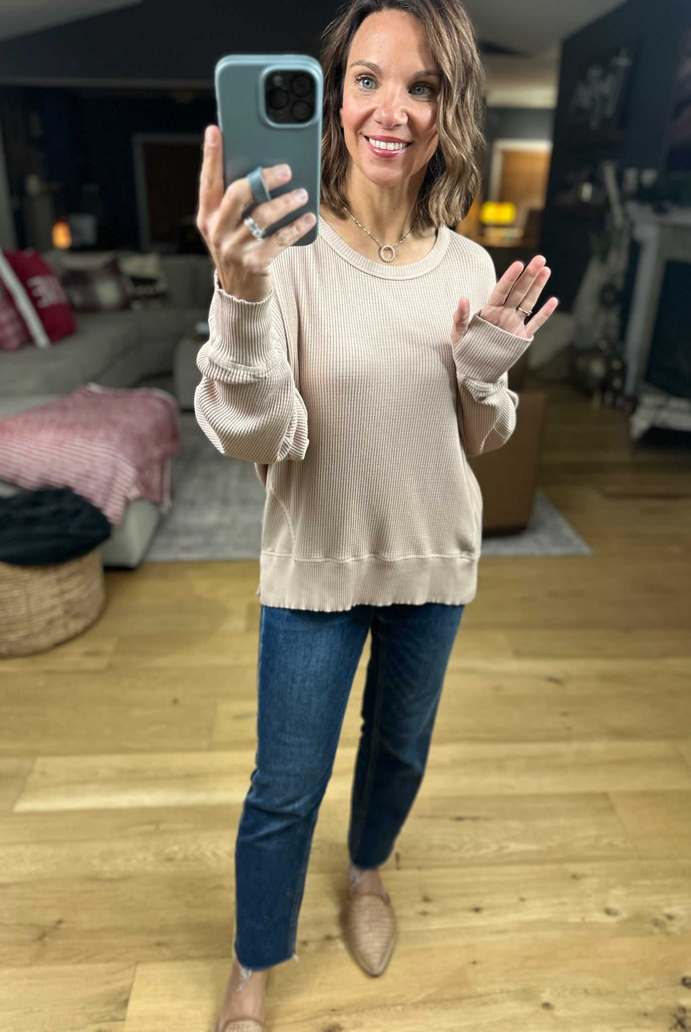 My Theory Waffle Long Sleeve Top-Long Sleeves-By Together-Anna Kaytes Boutique, Women's Fashion Boutique in Grinnell, Iowa