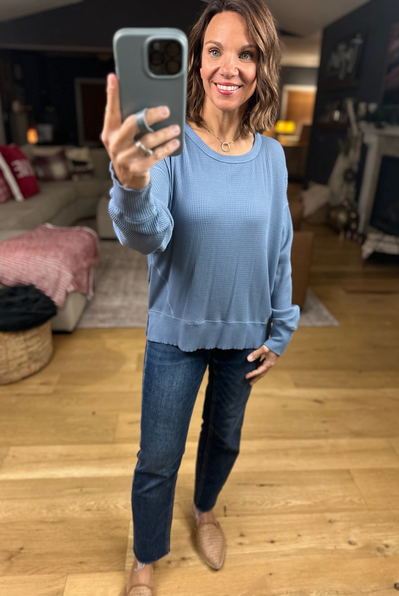 My Theory Waffle Long Sleeve Top-Long Sleeves-By Together-Anna Kaytes Boutique, Women's Fashion Boutique in Grinnell, Iowa