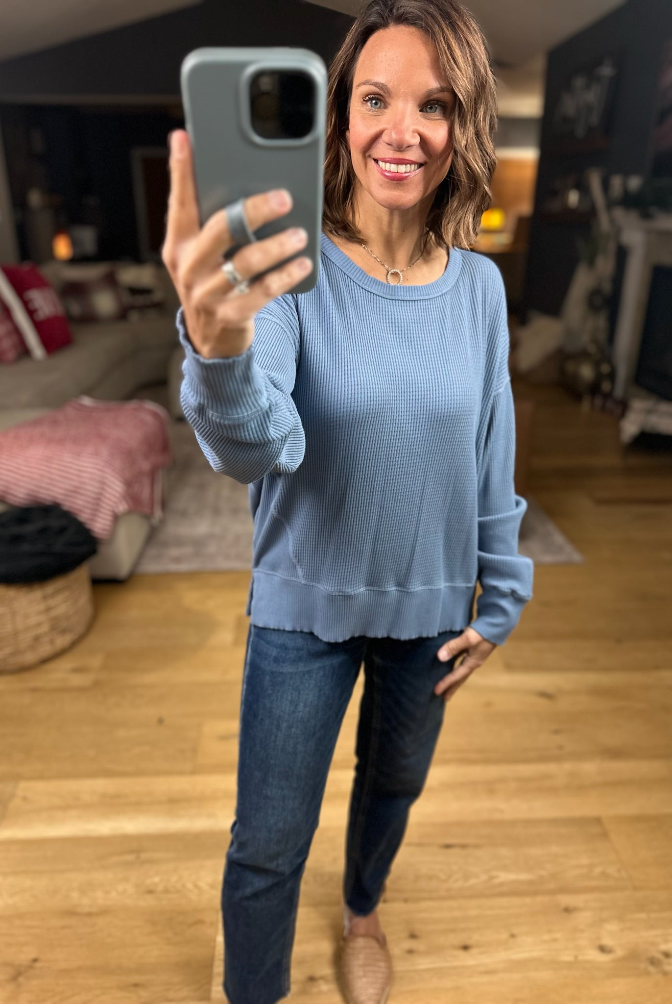 My Theory Waffle Long Sleeve Top-Long Sleeves-By Together-Anna Kaytes Boutique, Women's Fashion Boutique in Grinnell, Iowa
