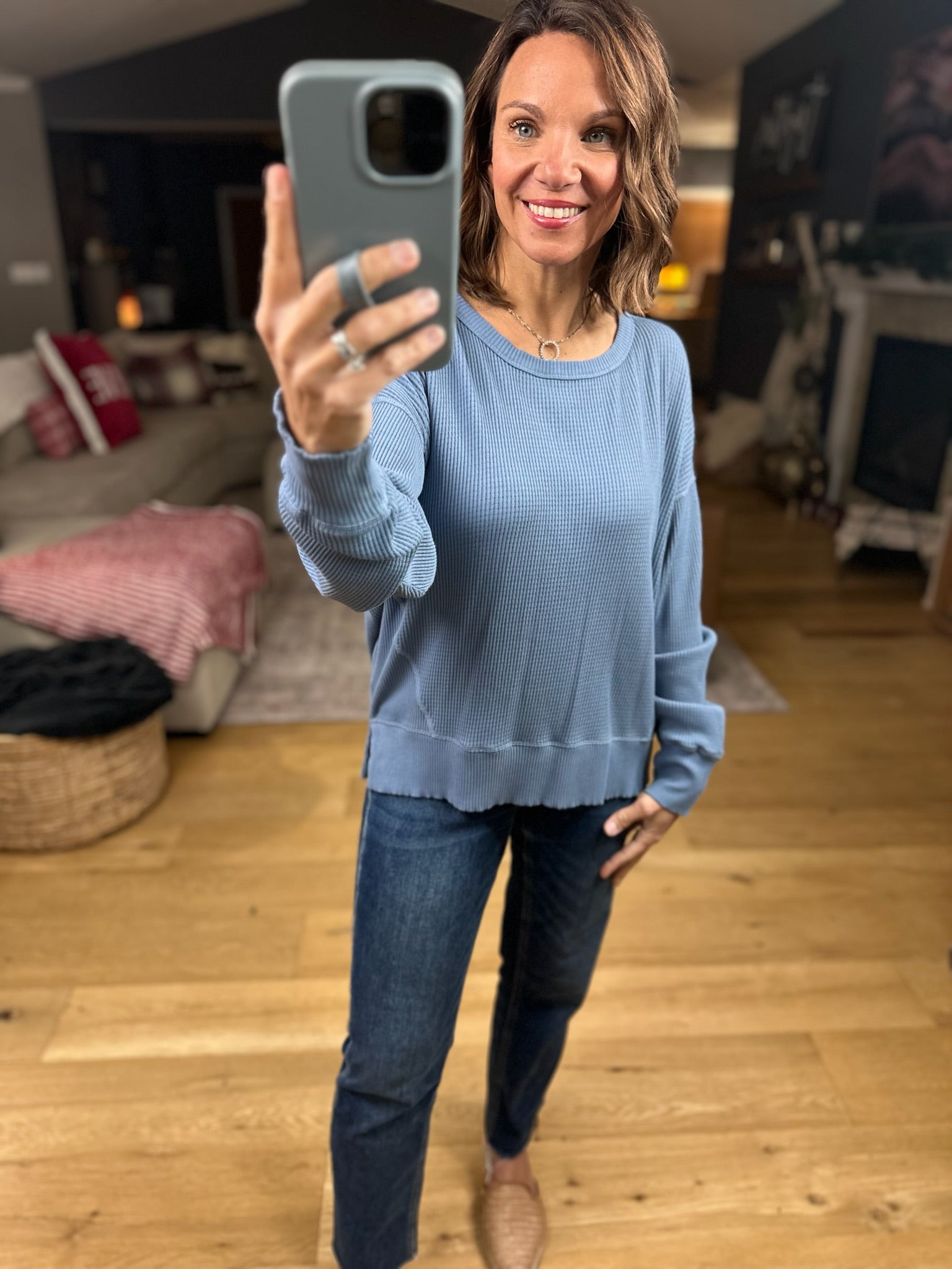 My Theory Waffle Long Sleeve Top-Long Sleeves-By Together-Anna Kaytes Boutique, Women's Fashion Boutique in Grinnell, Iowa