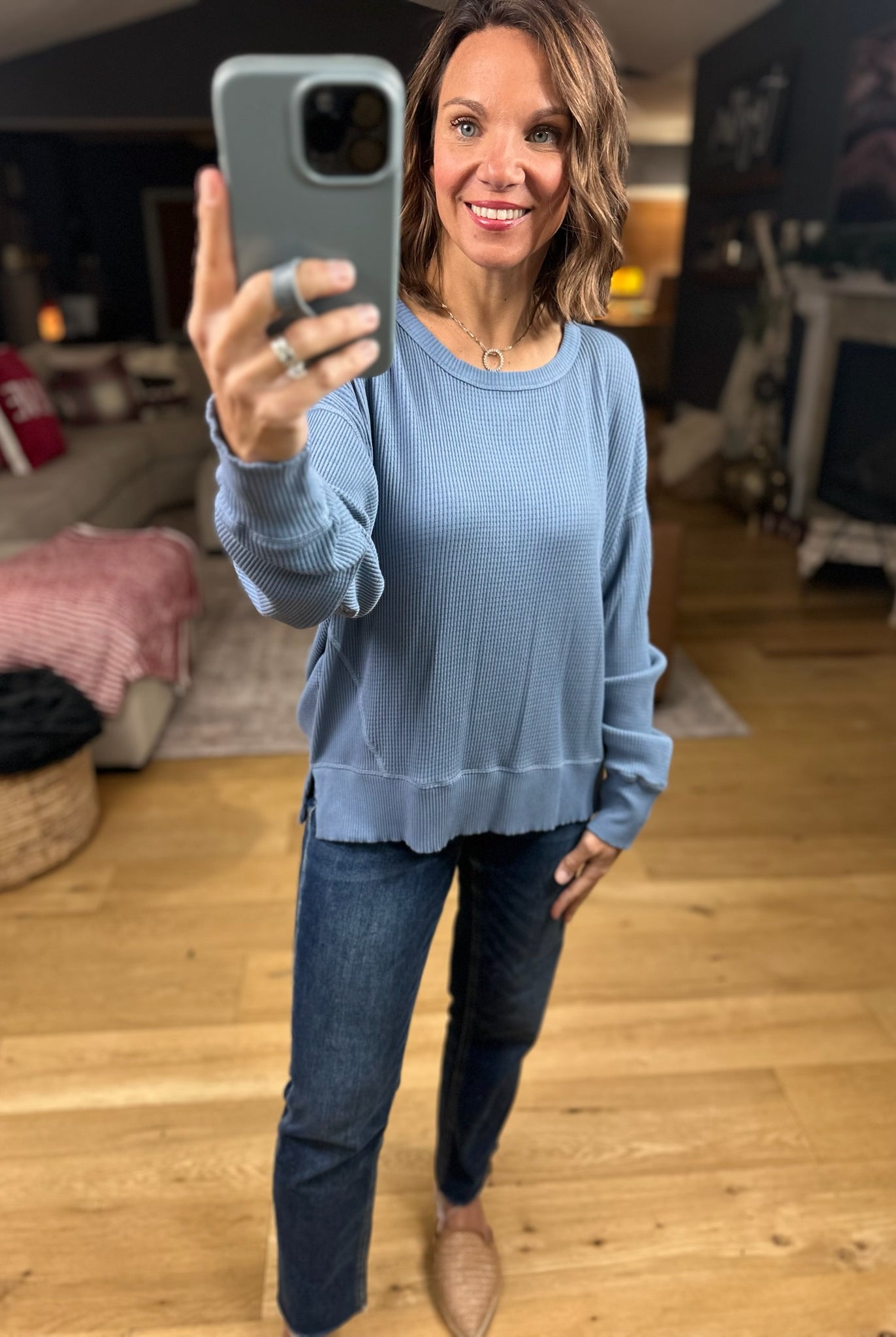 My Theory Waffle Long Sleeve Top-Long Sleeves-By Together-Anna Kaytes Boutique, Women's Fashion Boutique in Grinnell, Iowa