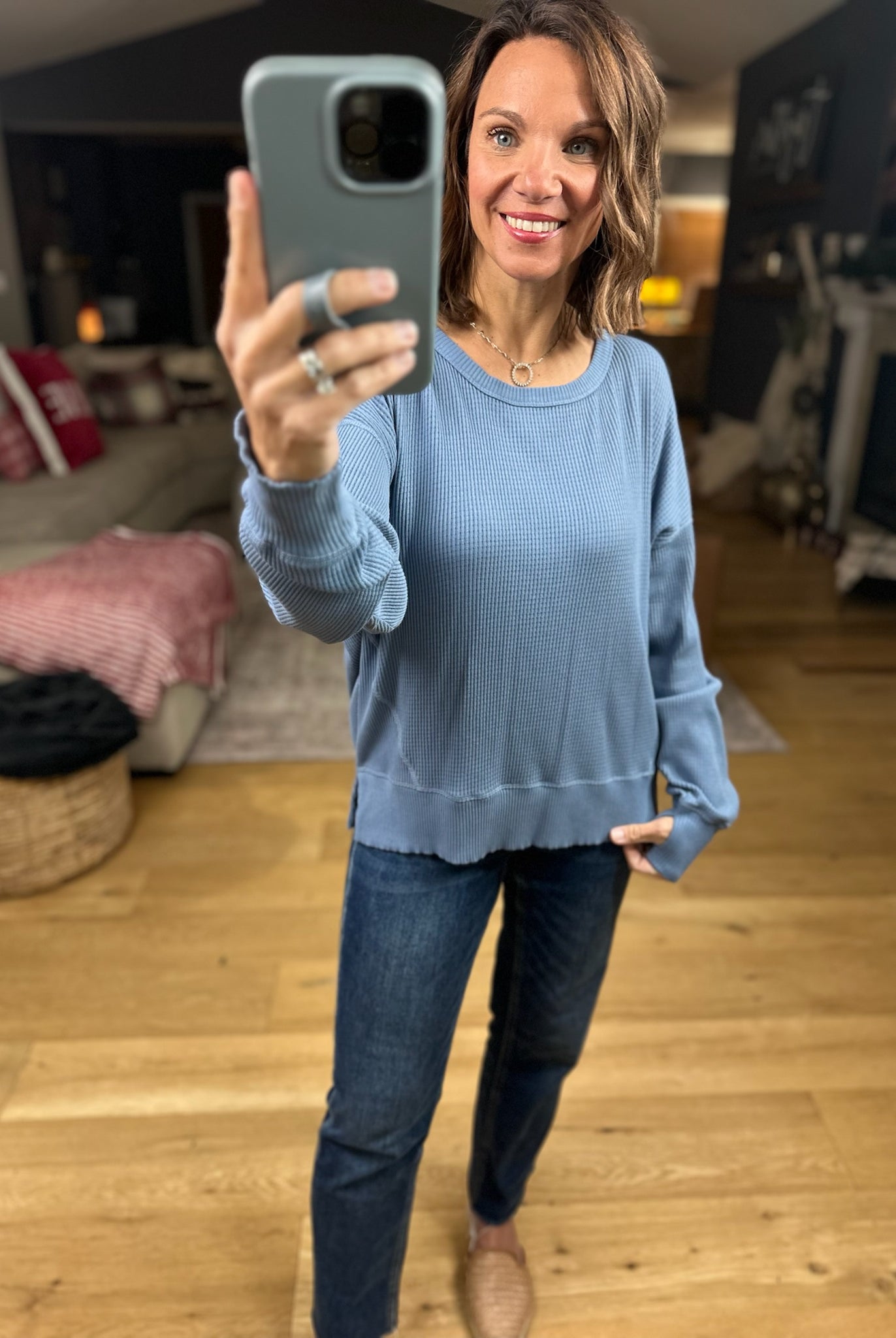 My Theory Waffle Long Sleeve Top-Long Sleeves-By Together-Anna Kaytes Boutique, Women's Fashion Boutique in Grinnell, Iowa