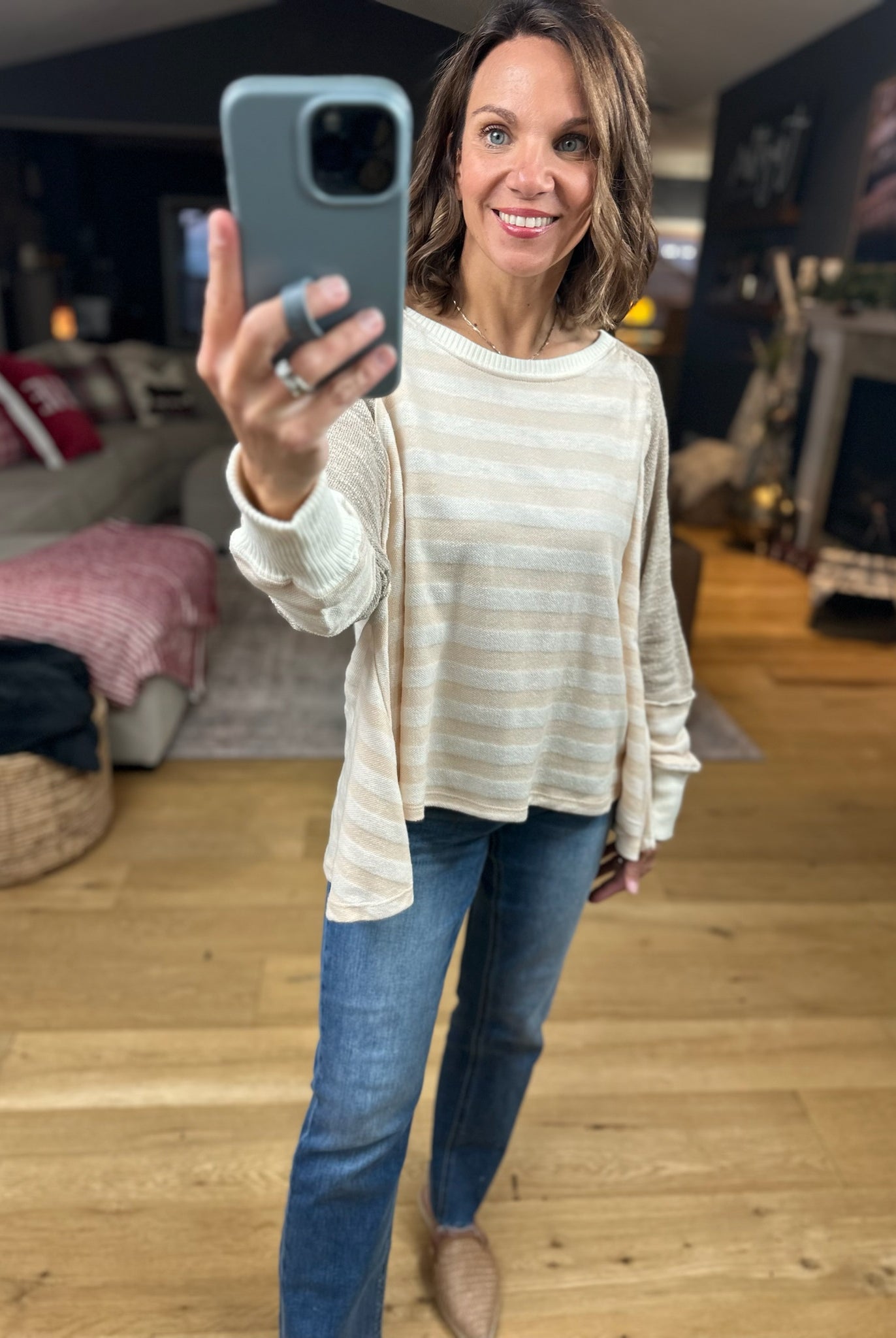 The Jenna Hi-Low Striped Top-Long Sleeves-By Together-Anna Kaytes Boutique, Women's Fashion Boutique in Grinnell, Iowa