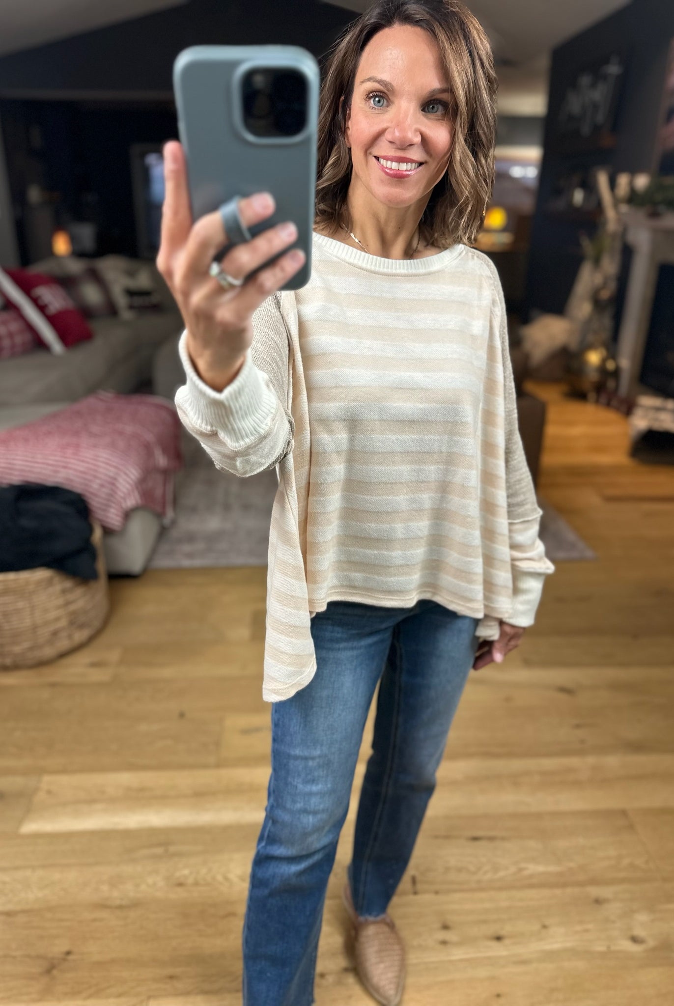 The Jenna Hi-Low Striped Top-Long Sleeves-By Together-Anna Kaytes Boutique, Women's Fashion Boutique in Grinnell, Iowa