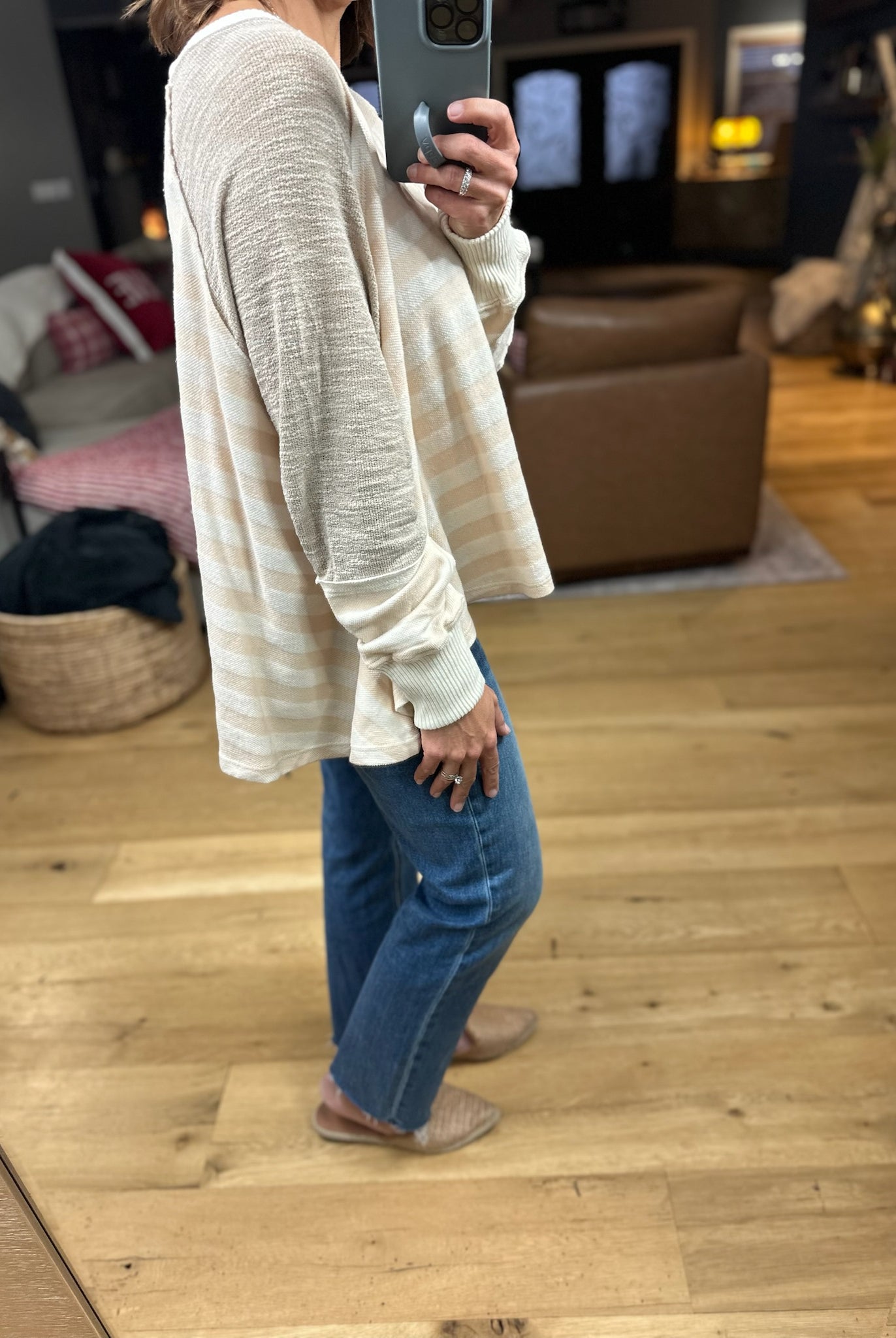 The Jenna Hi-Low Striped Top-Long Sleeves-By Together-Anna Kaytes Boutique, Women's Fashion Boutique in Grinnell, Iowa