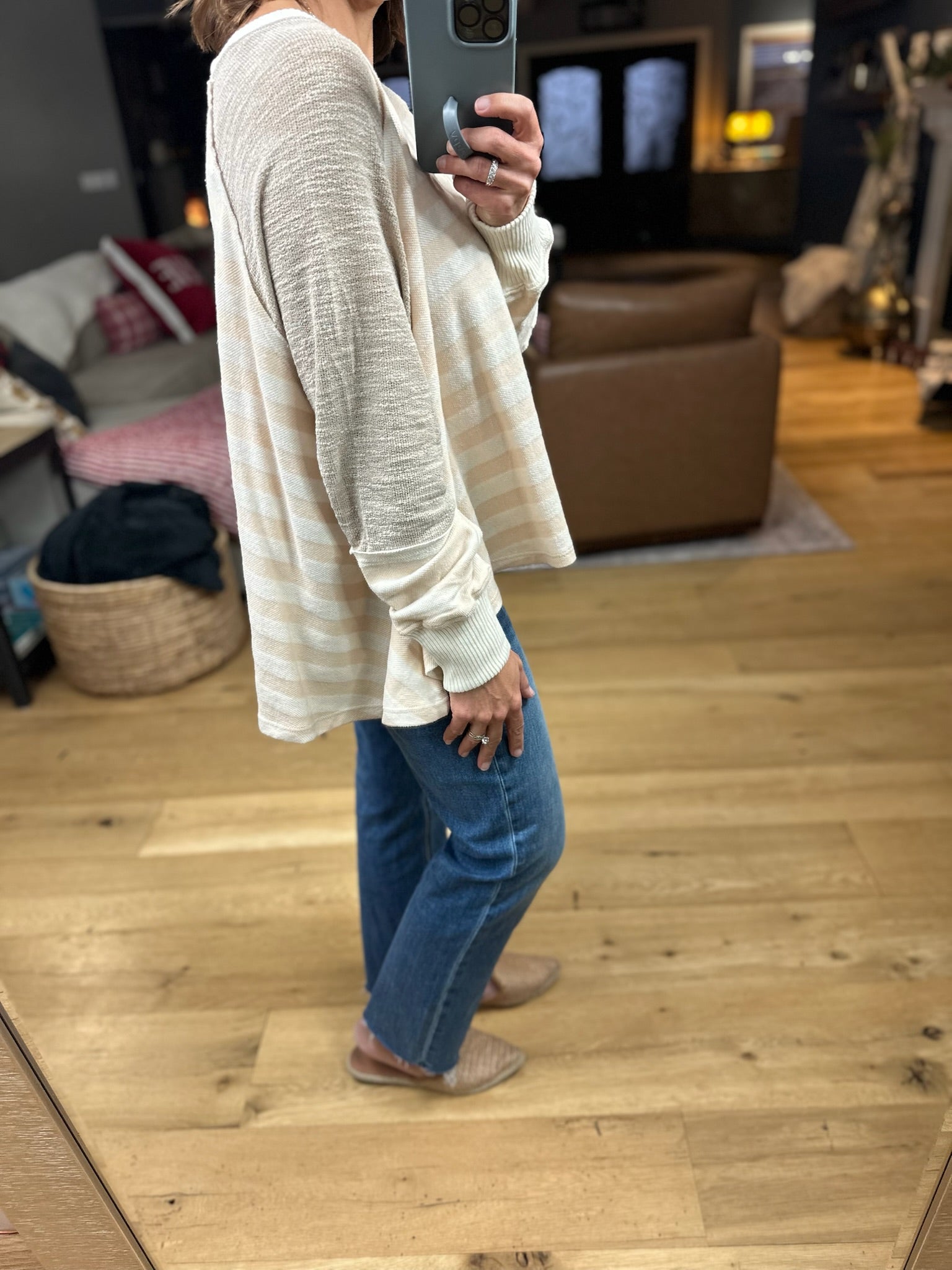 The Jenna Hi-Low Striped Top-Long Sleeves-By Together-Anna Kaytes Boutique, Women's Fashion Boutique in Grinnell, Iowa