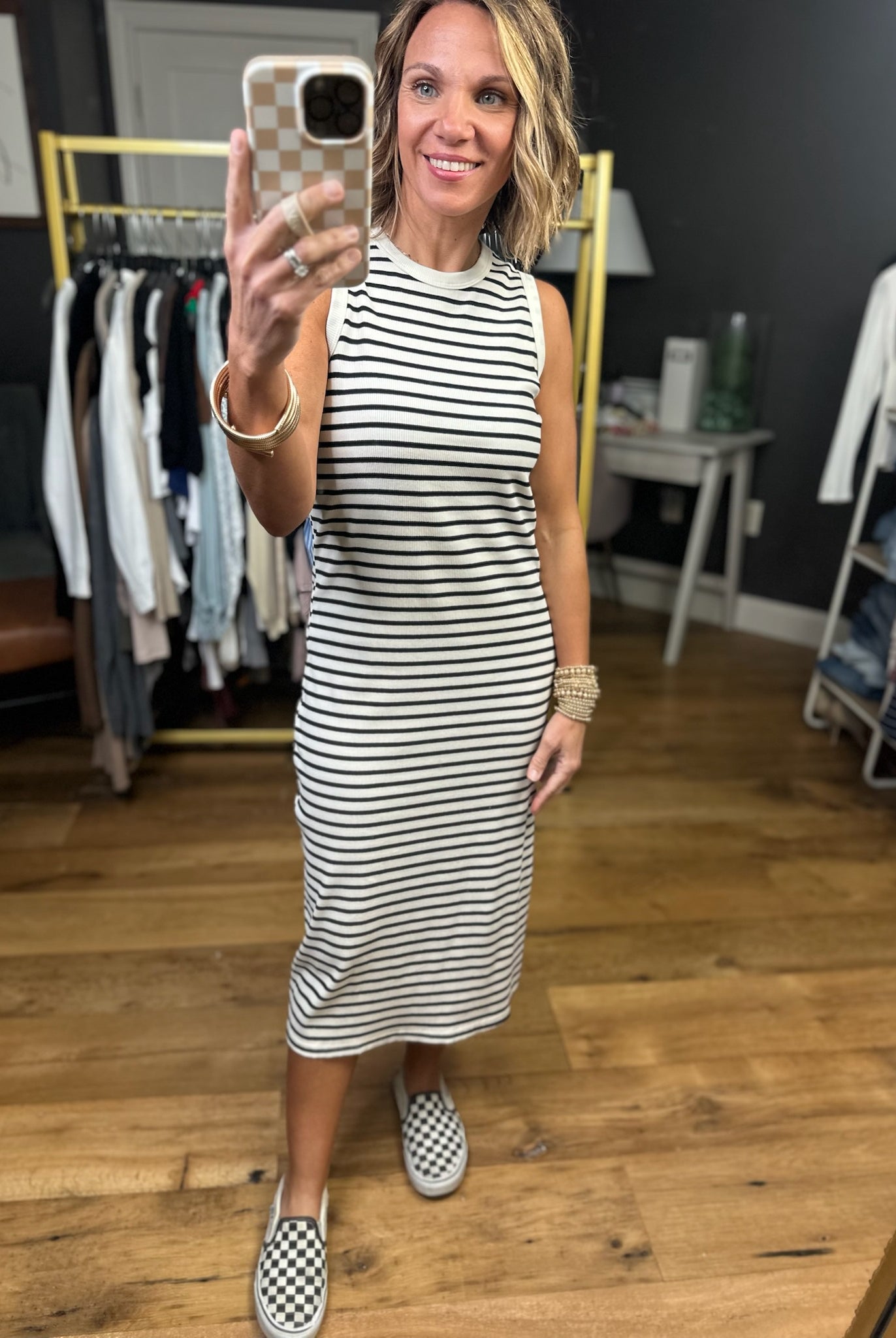Longer Range Striped Midi Dress - Cream/Black-Wishlist-Anna Kaytes Boutique, Women's Fashion Boutique in Grinnell, Iowa